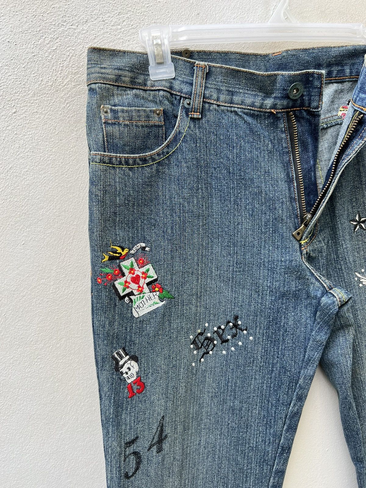 Vintage Semantic Design Japan Embroidery Denim Flare Jeans Size US 31 - 9 Thumbnail