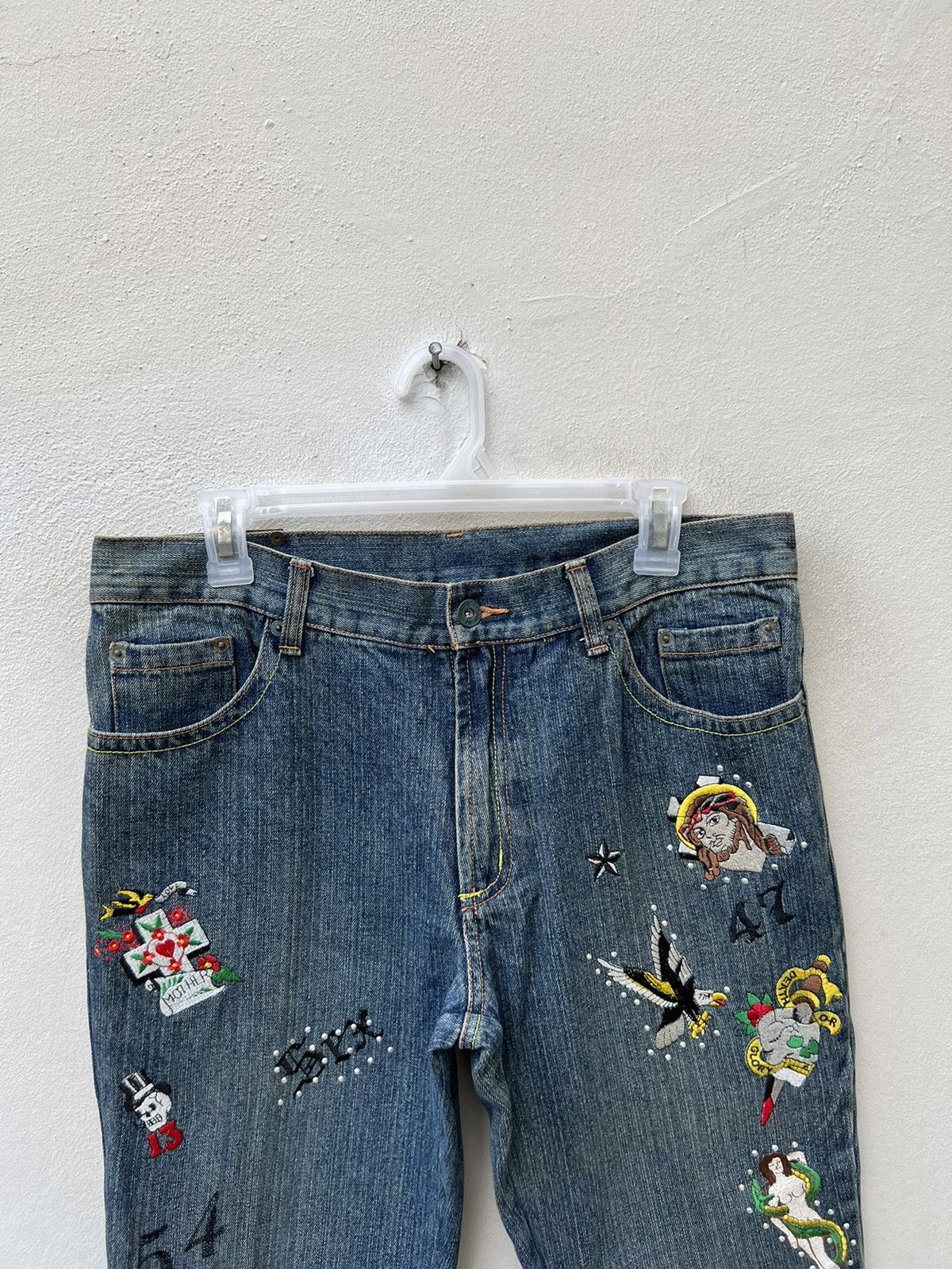 Vintage Semantic Design Japan Embroidery Denim Flare Jeans Size US 31 - 7 Thumbnail