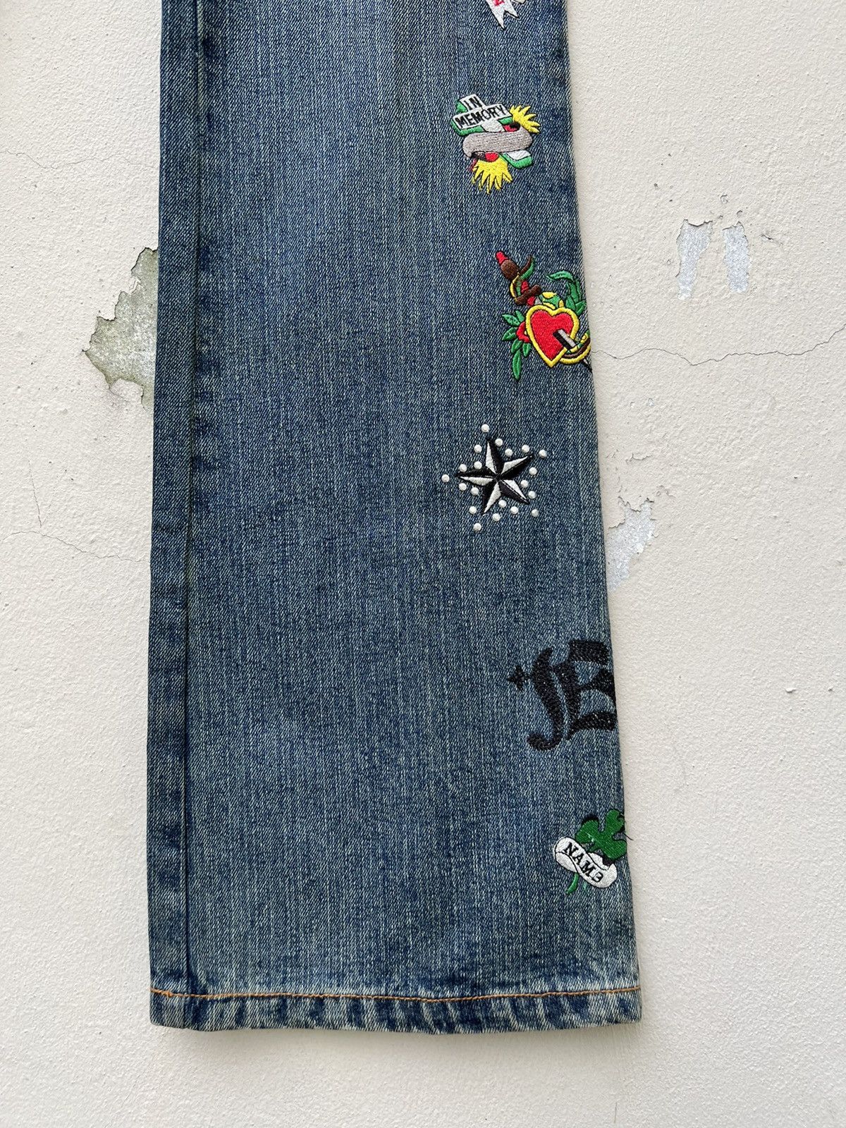 Vintage Semantic Design Japan Embroidery Denim Flare Jeans Size US 31 - 14 Thumbnail