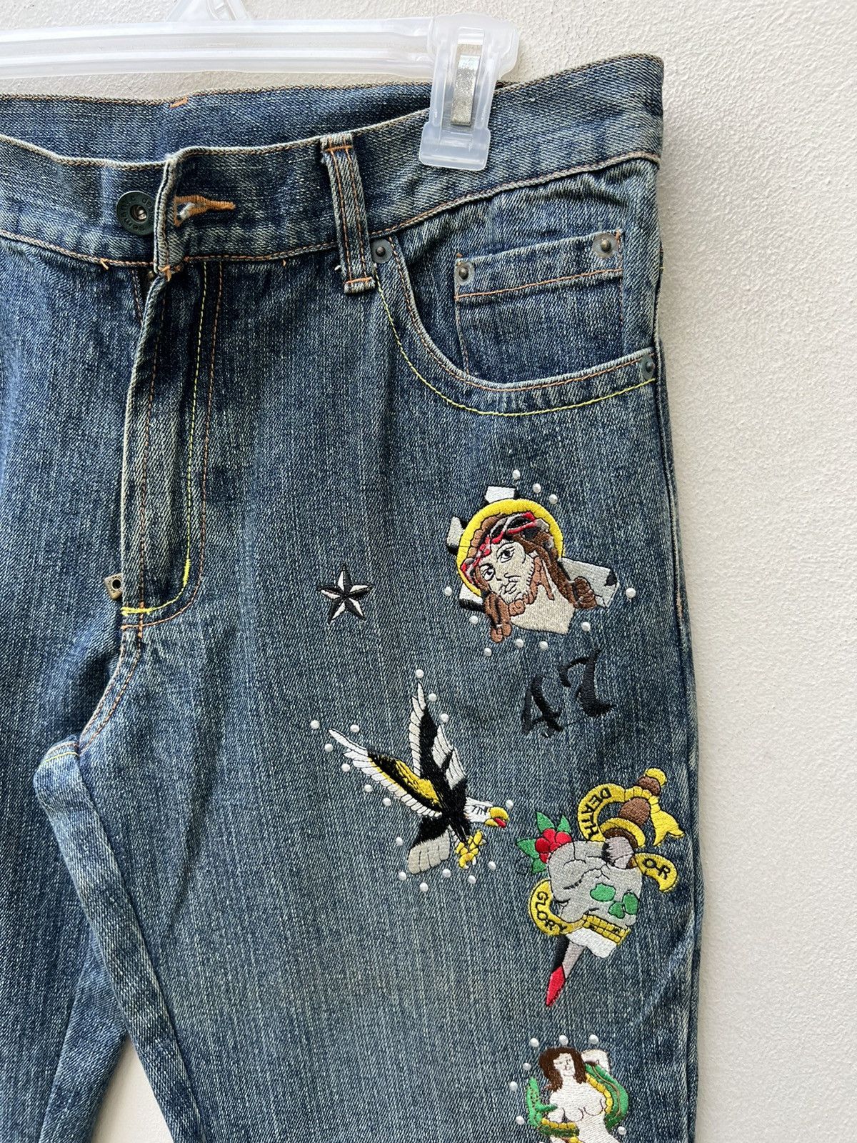 Vintage Semantic Design Japan Embroidery Denim Flare Jeans Size US 31 - 12 Thumbnail