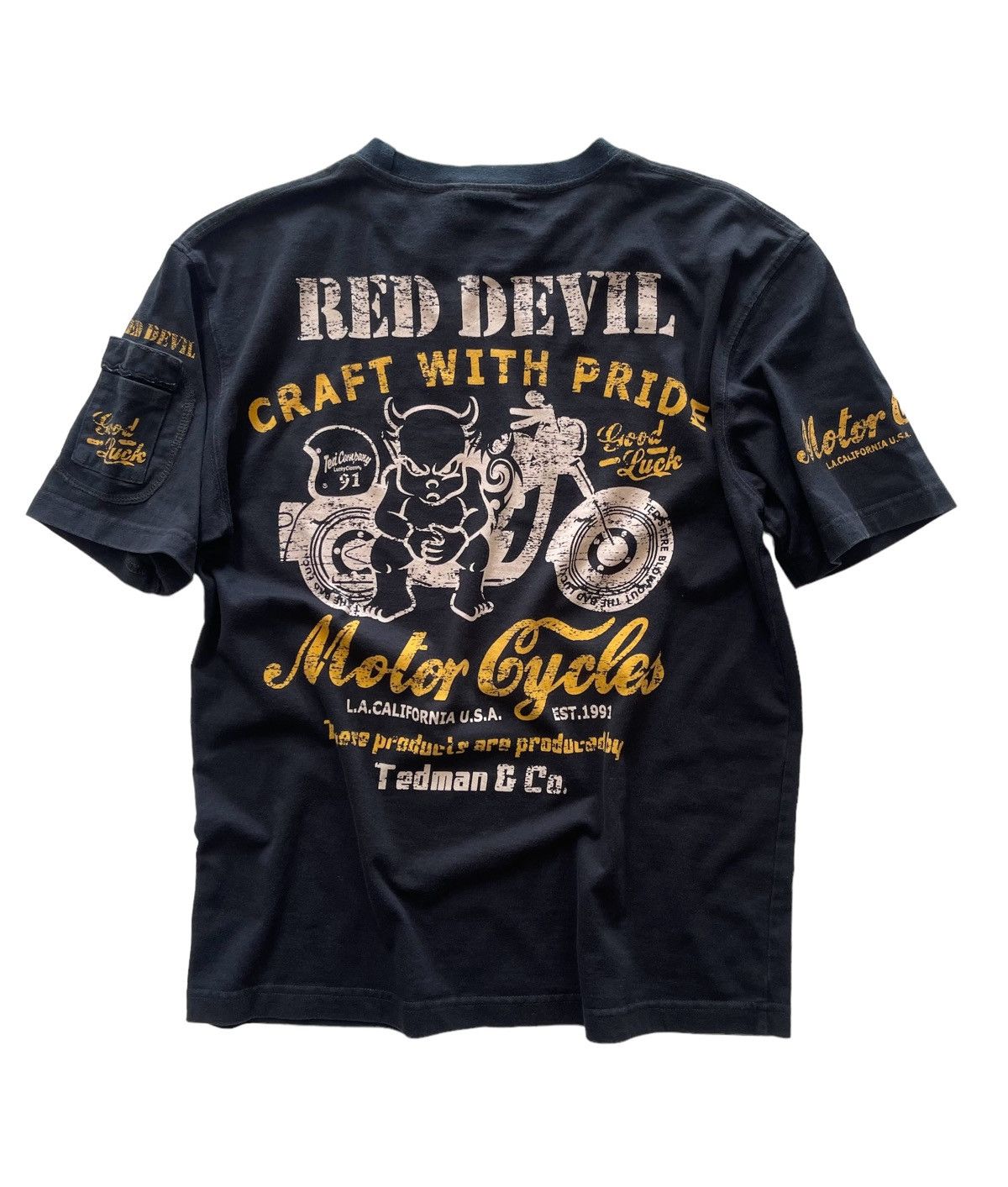 image of Vintage Red Devil Tedman & Co Motor Cycle Shirt in Navy, Men's (Size Medium)