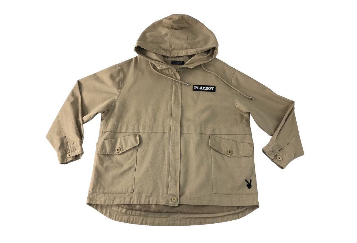 image of Playboy Bunny Jacket Double Pocket Zipper Hoodie Style in Brown, Men's (Size XL)