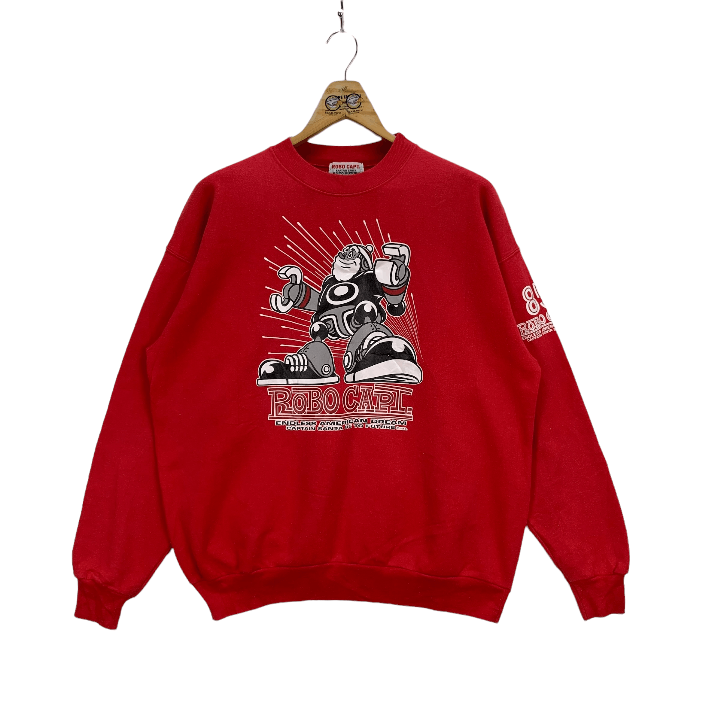 image of Hanes x Vintage Captain Santa Robo Capt Printed Red Sweatshirts 4098-142, Men's (Size Large)