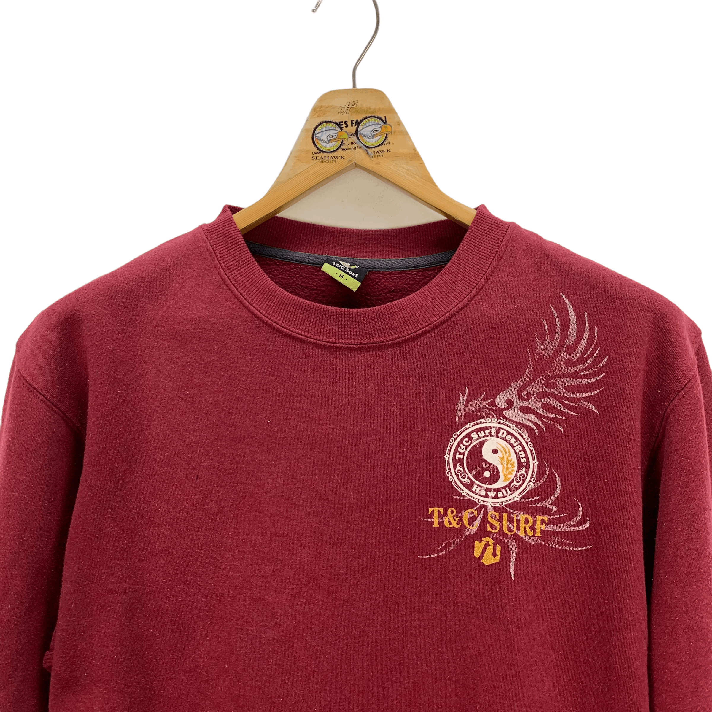 Japanese Brand T&C Surf Designs Hawaii Big Logo Maroon Sweatshirt 4104-142 Size US M / EU 48-50 / 2 - 4 Thumbnail