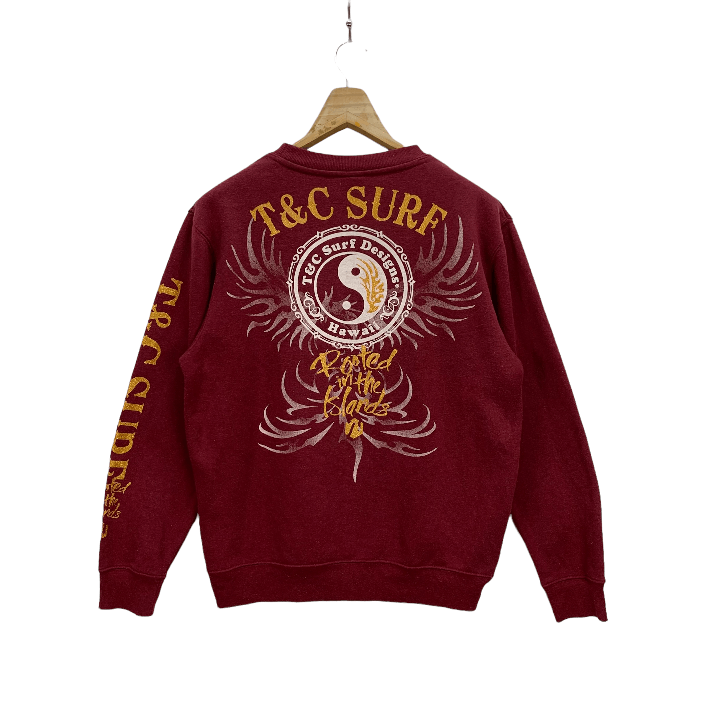 Japanese Brand T&C Surf Designs Hawaii Big Logo Maroon Sweatshirt 4104-142 Size US M / EU 48-50 / 2 - 1 Thumbnail