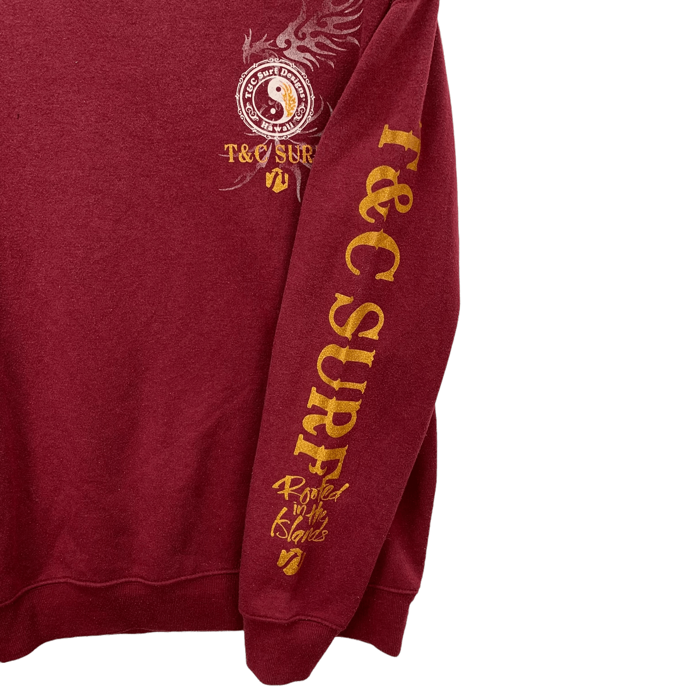 Japanese Brand T&C Surf Designs Hawaii Big Logo Maroon Sweatshirt 4104-142 Size US M / EU 48-50 / 2 - 5 Thumbnail