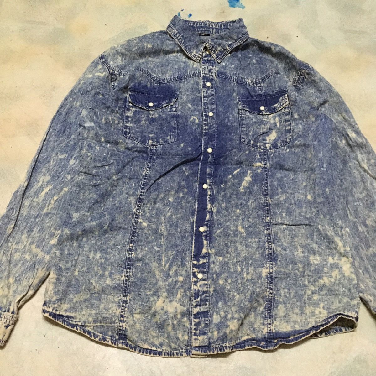 Japanese Brand Acid Wash Distressed Style Button Up Shirt Size US XL / EU 56 / 4 - 2 Thumbnail