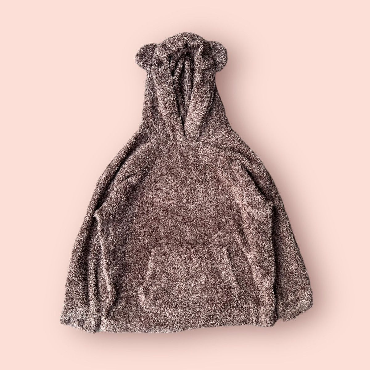image of Vintage Y2K Gu Fluffy Fleece Ears Pullover Hoodie Sweatshirt in Brown, Women's (Size Large)