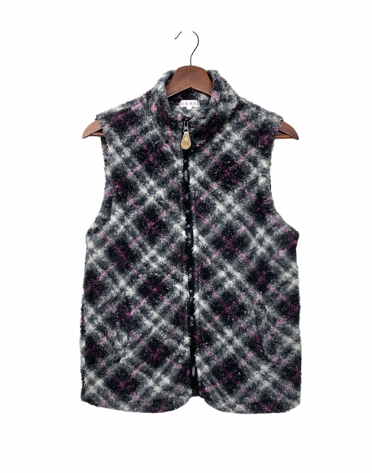 Japanese Brand Plaid Checkered Allover Fullprinted Fur Sherpa Vest Jacket Size S / US 4 / IT 40 - 2 Thumbnail