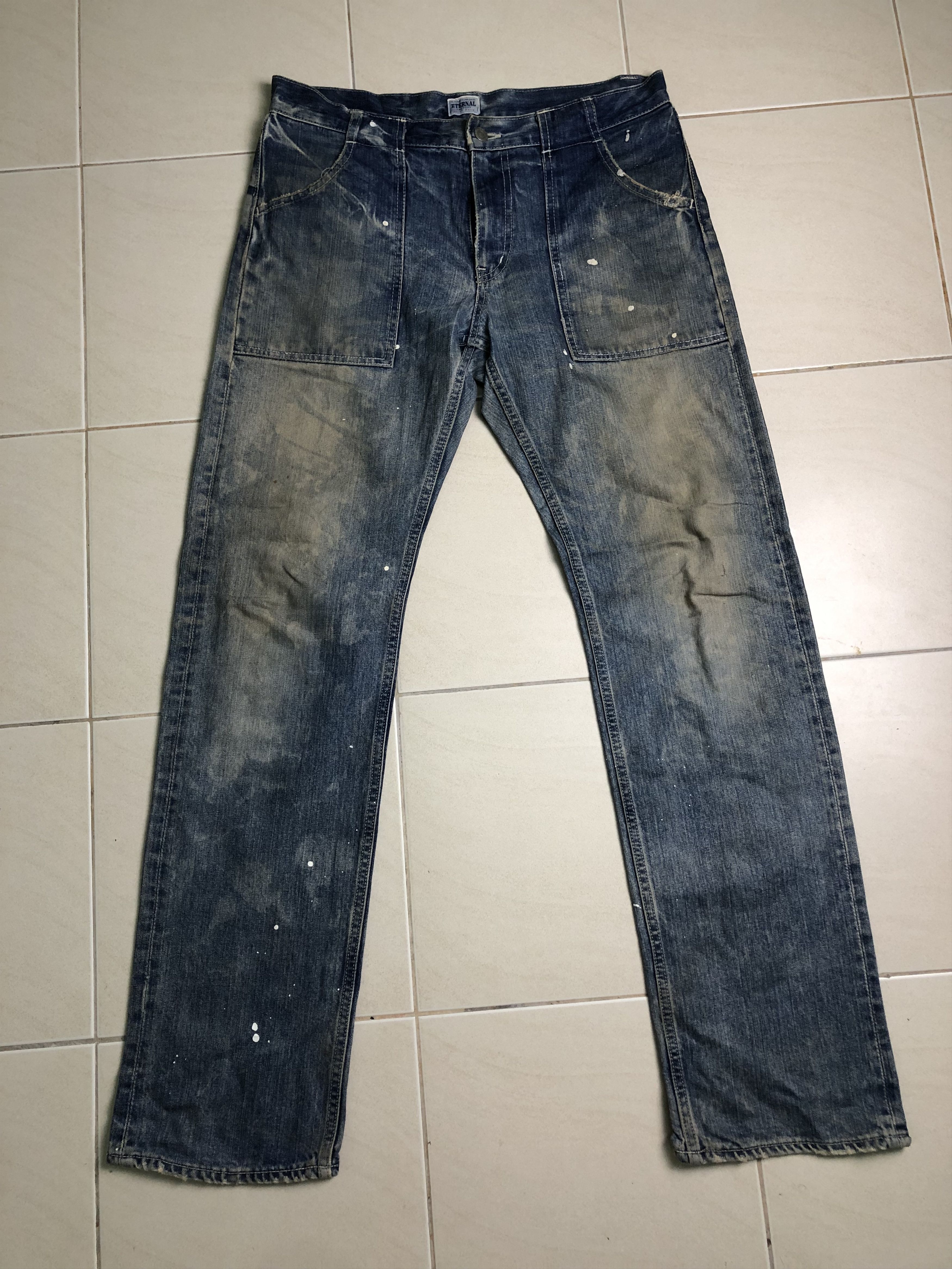 image of Distressed Denim x Eternal Bush Pants 35X33 in Blue Distressed, Men's