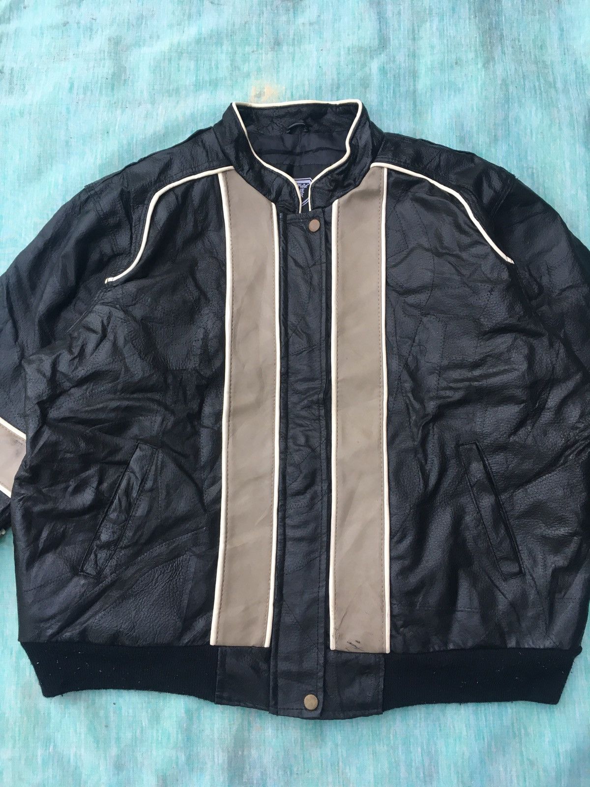 Other Vintage Diamond Plate Leather Jacket Biker Jacket Size US L / EU 52-54 / 3 - 3 Thumbnail