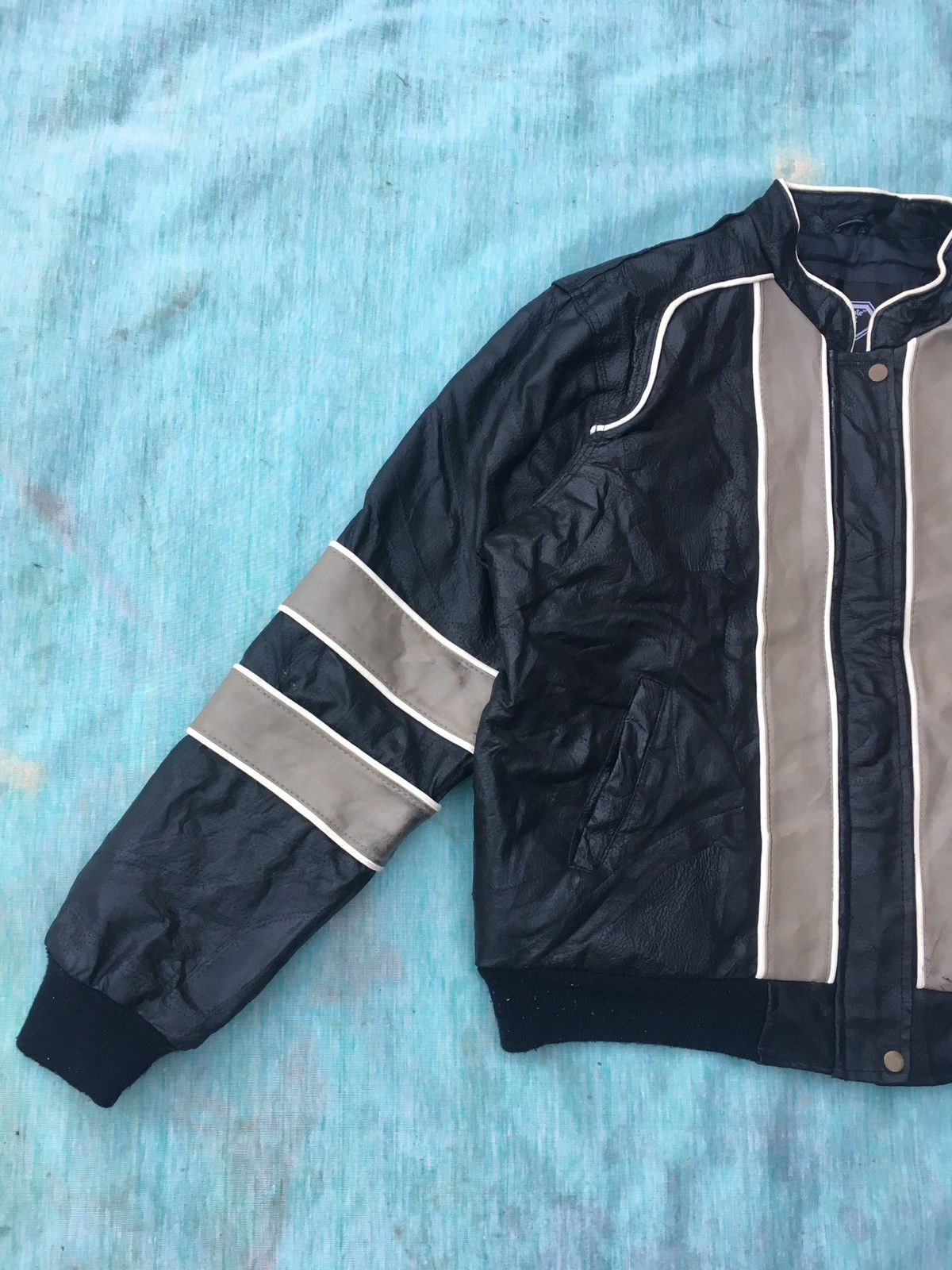 Other Vintage Diamond Plate Leather Jacket Biker Jacket Size US L / EU 52-54 / 3 - 2 Thumbnail