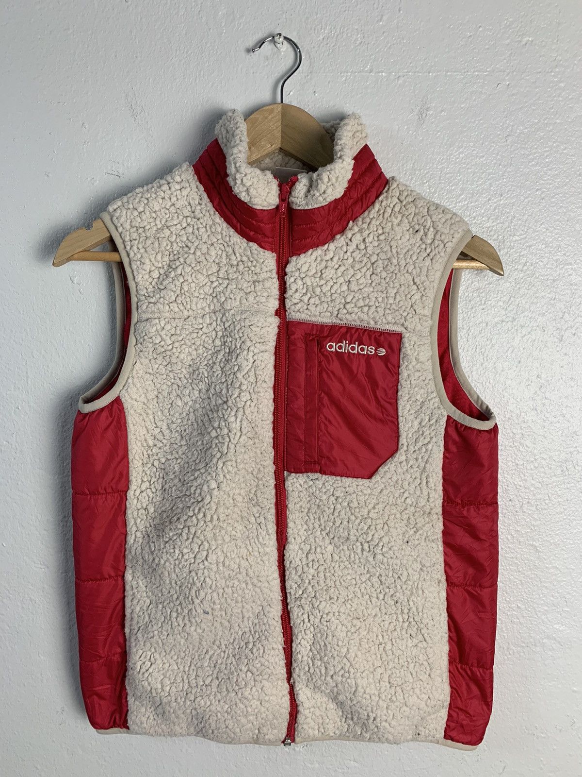 image of Adidas Neo Fleece Vest in Beige/Red, Men's (Size Small)