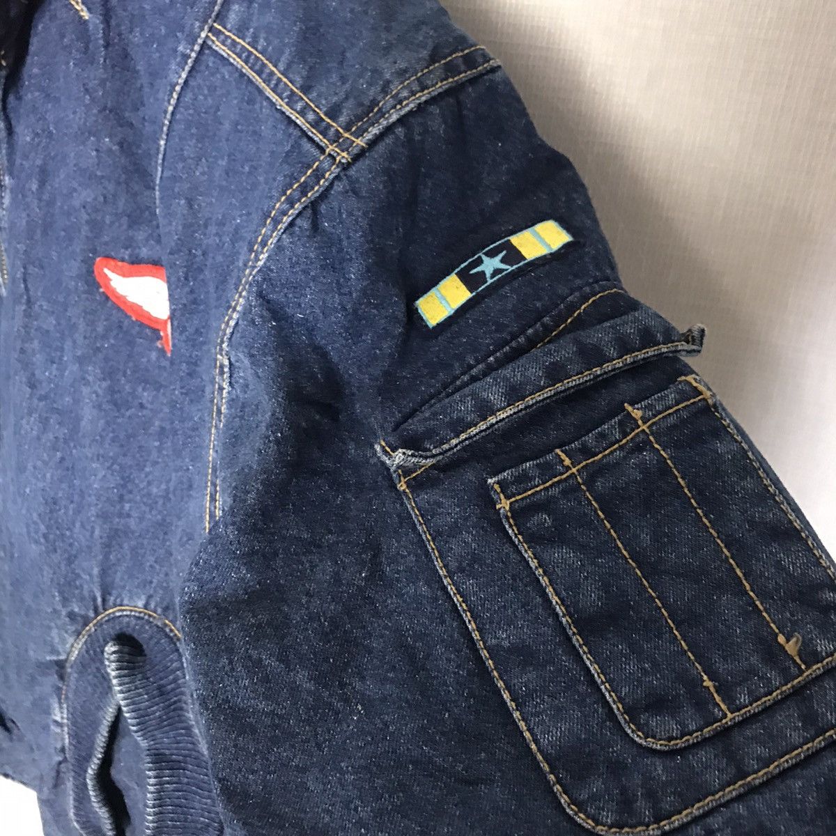 Japanese Brand × Vintage Vintage denim bomber patches jacket Size US L / EU 52-54 / 3 - 4 Thumbnail