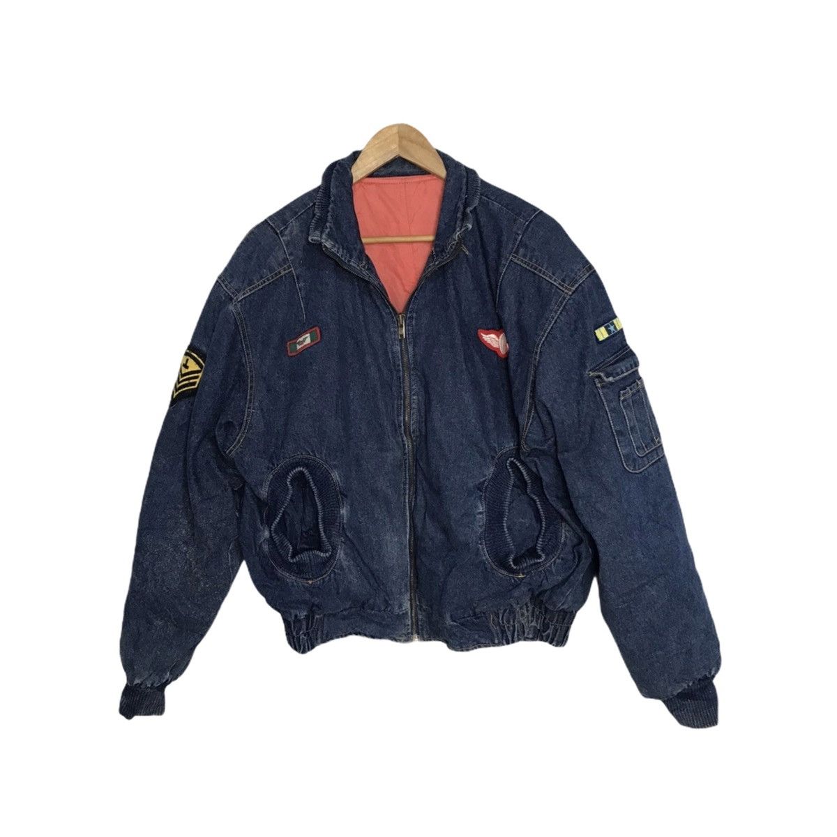 Vintage denim bomber patches jacket