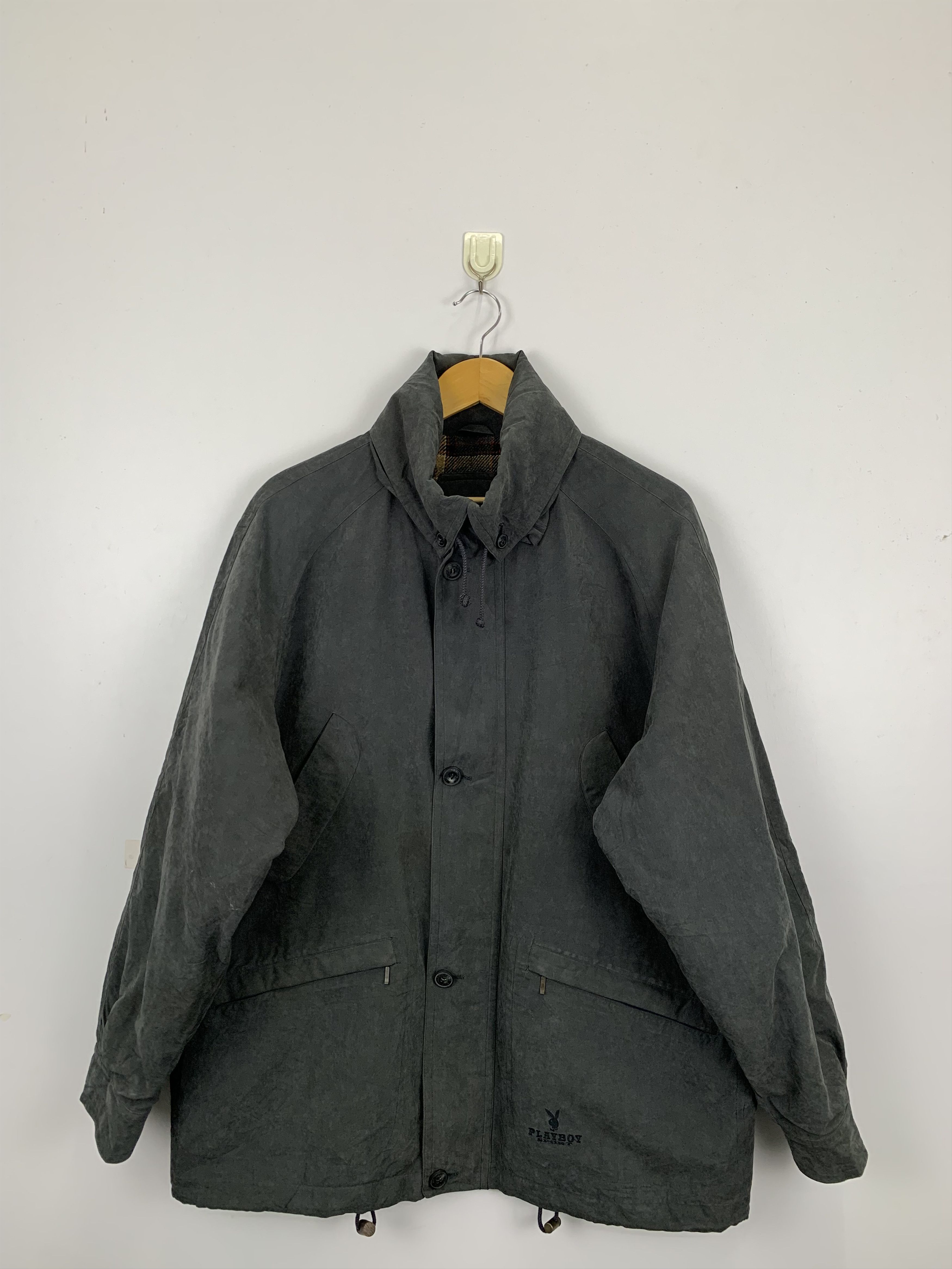 image of Playboy Bomber Button Up Jacket in Grey, Men's (Size Large)