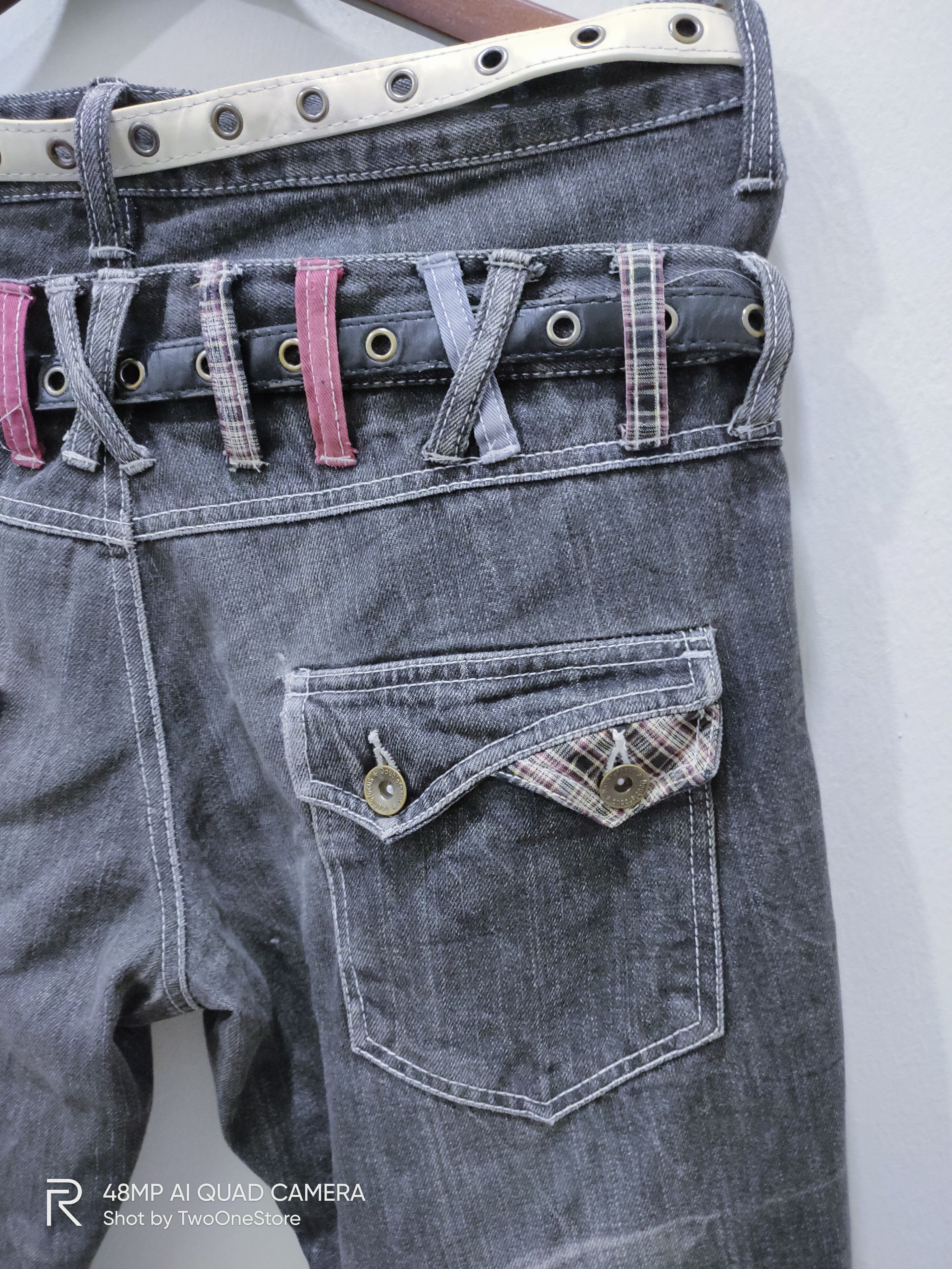 Japanese Brand × Seditionaries DOUBLEFOCUS Patchwork DoubleWaist Punk Style CropPant Jeans Size US 33 - 15 Thumbnail