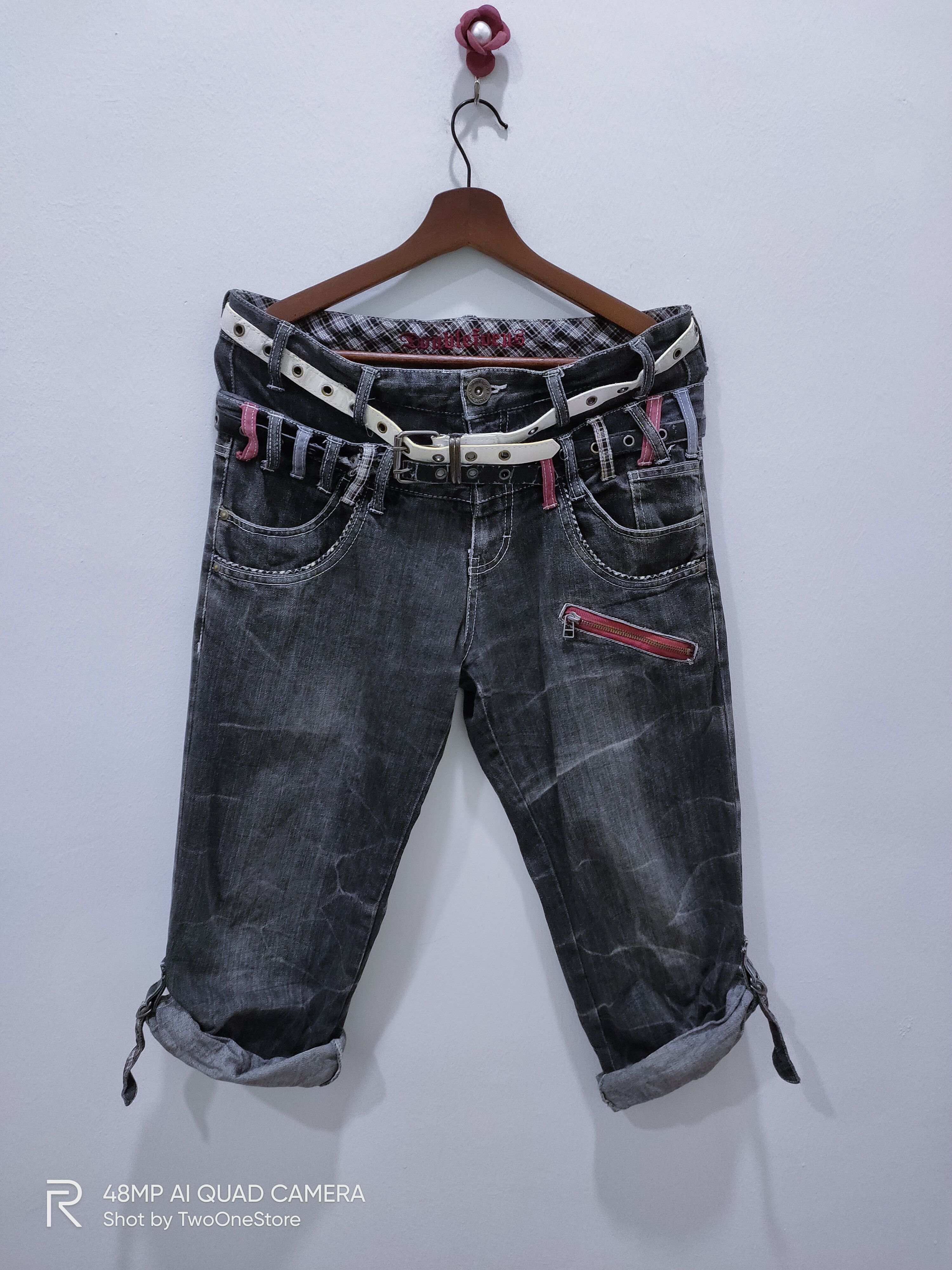 Japanese Brand × Seditionaries DOUBLEFOCUS Patchwork DoubleWaist Punk Style CropPant Jeans Size US 33 - 2 Thumbnail
