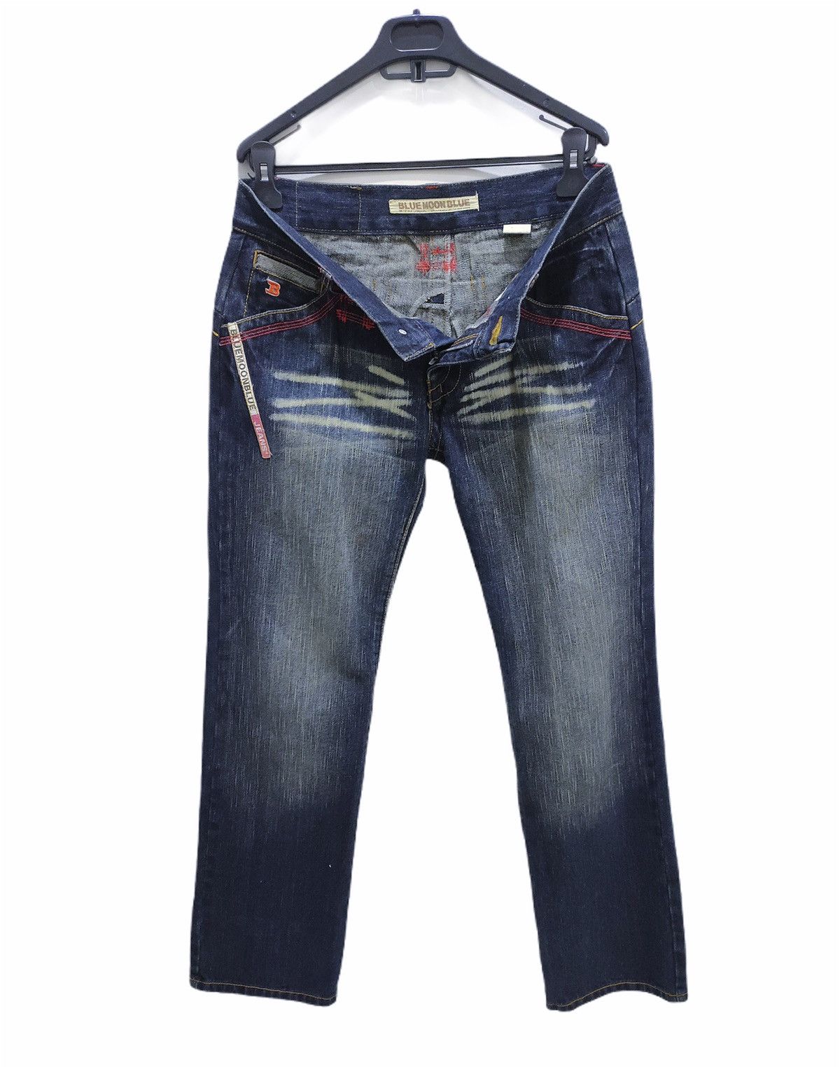 Blue Blue Japan × Two Moon BLUE MOON BLUE Handcrafted Stone Wash BigLogo Graphic Jeans Size US 32 / EU 48 - 3 Thumbnail