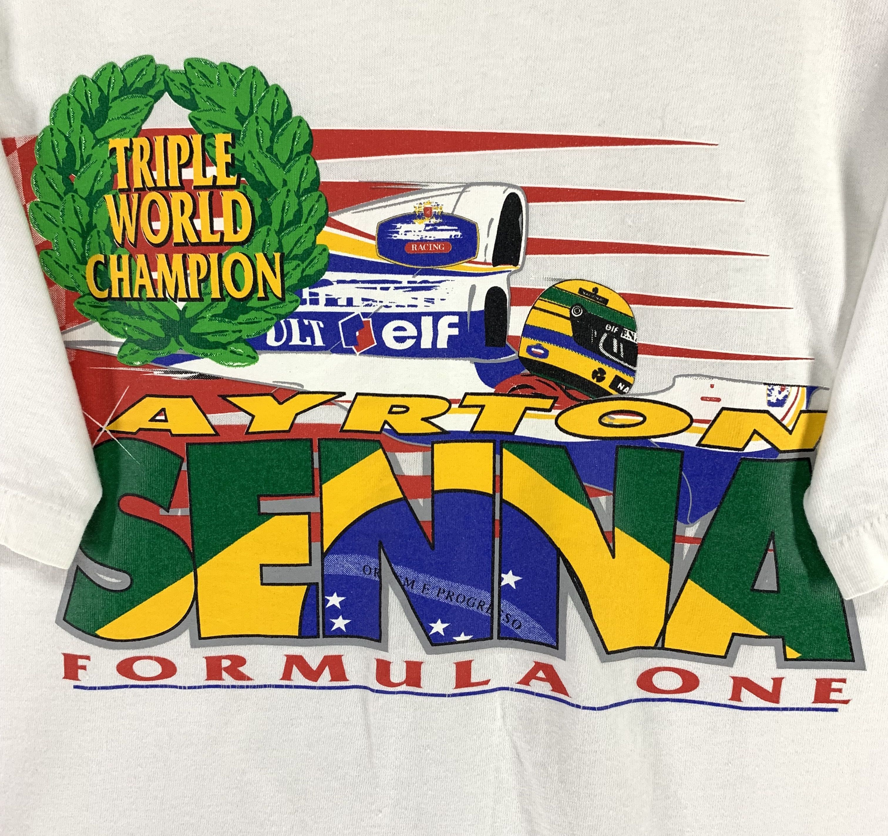 Formula 1 × Vintage Ayrton Senna Formula 1 Triple World Champion Vtg 90s Tshirt Size US L / EU 52-54 / 3 - 6 Thumbnail