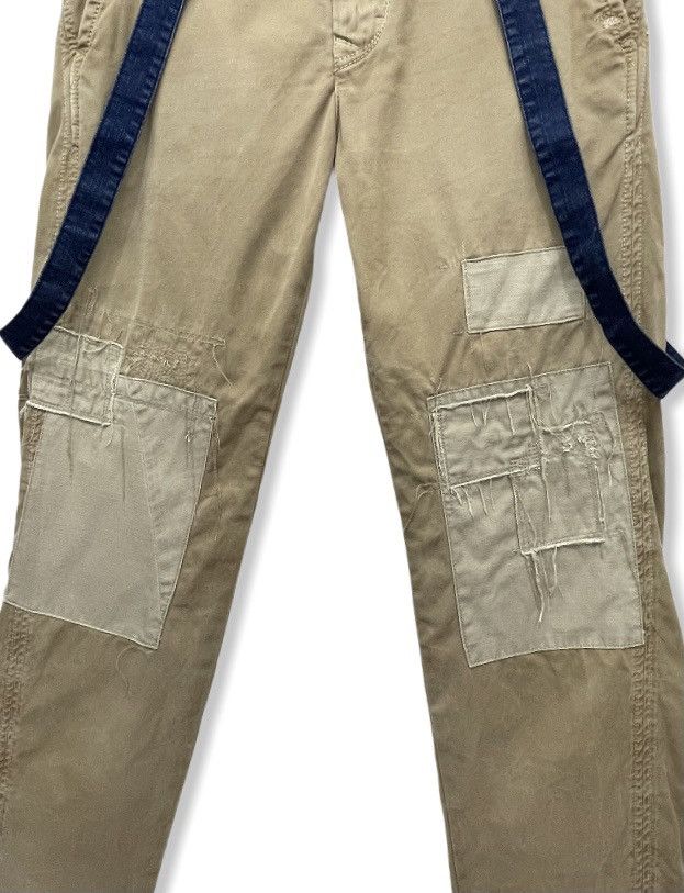 image of Kurt Cobain Bartack Zig Zag Boro Patchwork Bondage Suspender Pants in Brown, Men's (Size 29)