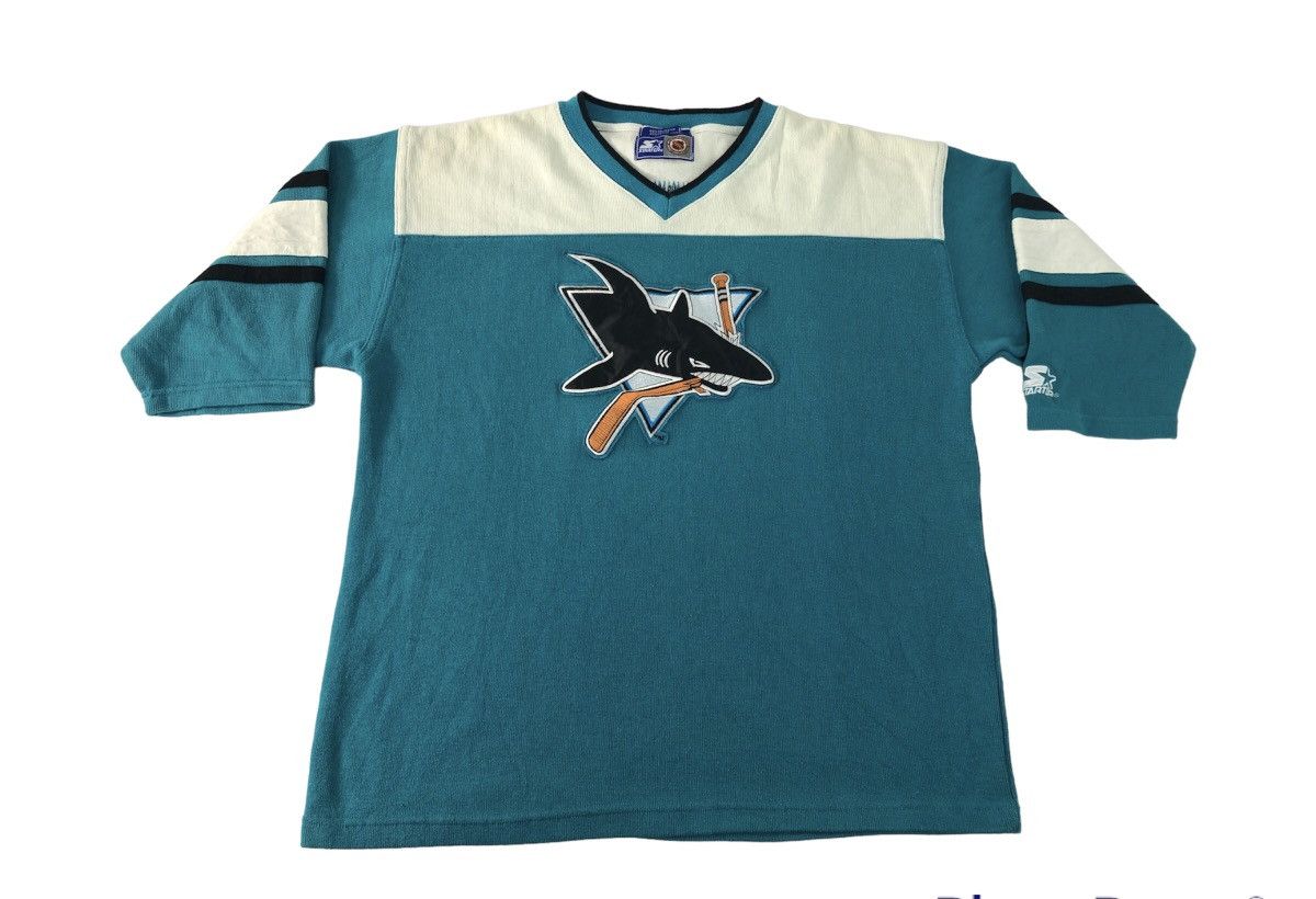 NHL × Starter 90s NHL Starter The San Jose Shark Embroidery Logo 3/4 Tees Size US XL / EU 56 / 4 - 1 Thumbnail