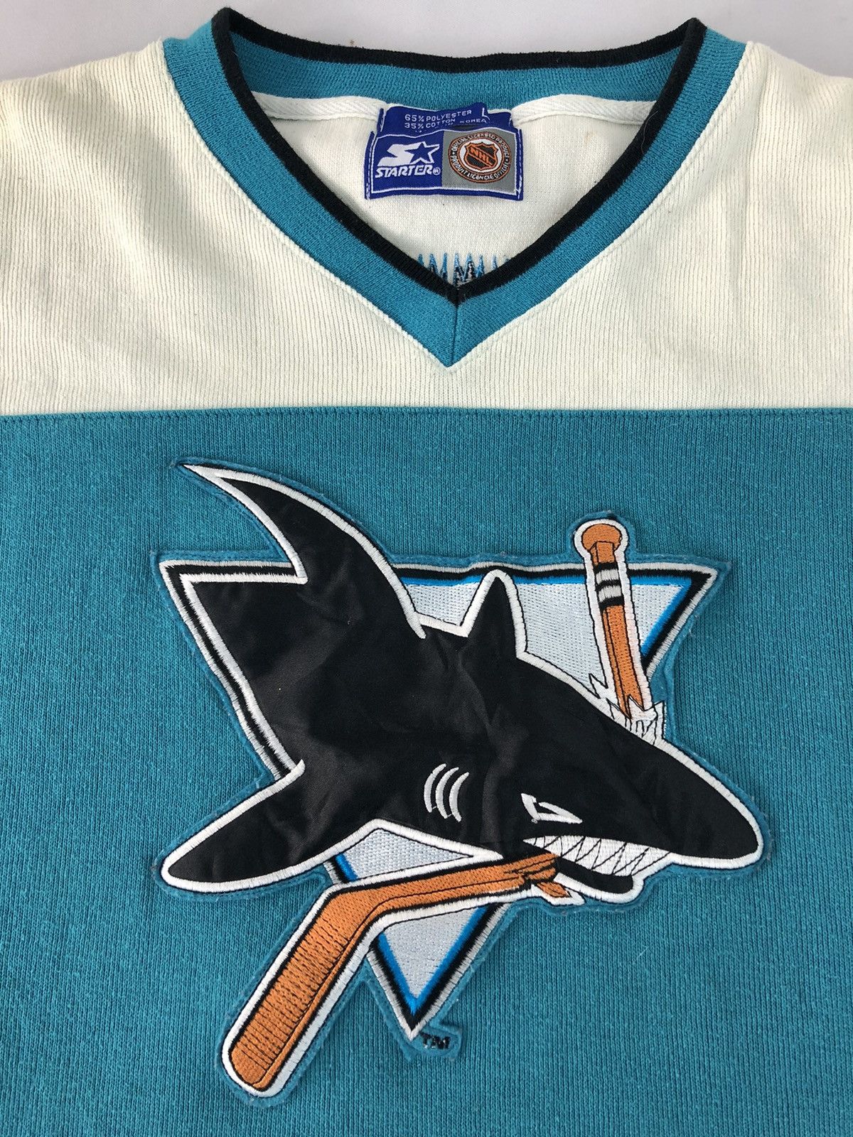 NHL × Starter 90s NHL Starter The San Jose Shark Embroidery Logo 3/4 Tees Size US XL / EU 56 / 4 - 3 Thumbnail