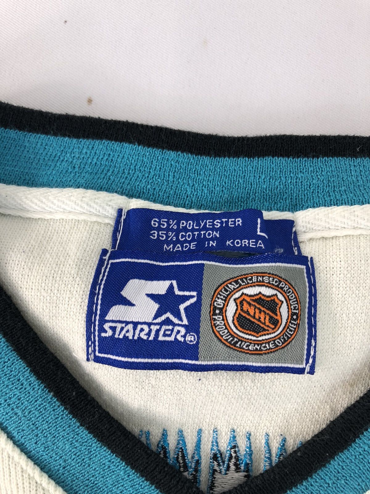 NHL × Starter 90s NHL Starter The San Jose Shark Embroidery Logo 3/4 Tees Size US XL / EU 56 / 4 - 6 Thumbnail