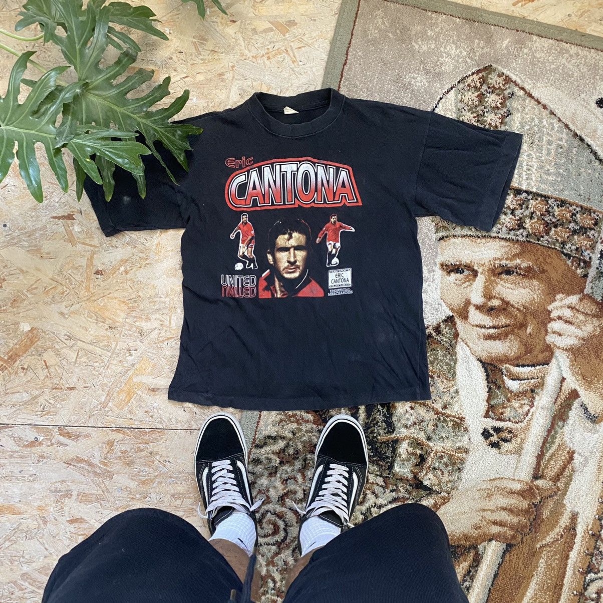 T-shirt Vintage Manchester United Années 90 Eric Cantona - Taille L - Noir - Occasion Très Bon état