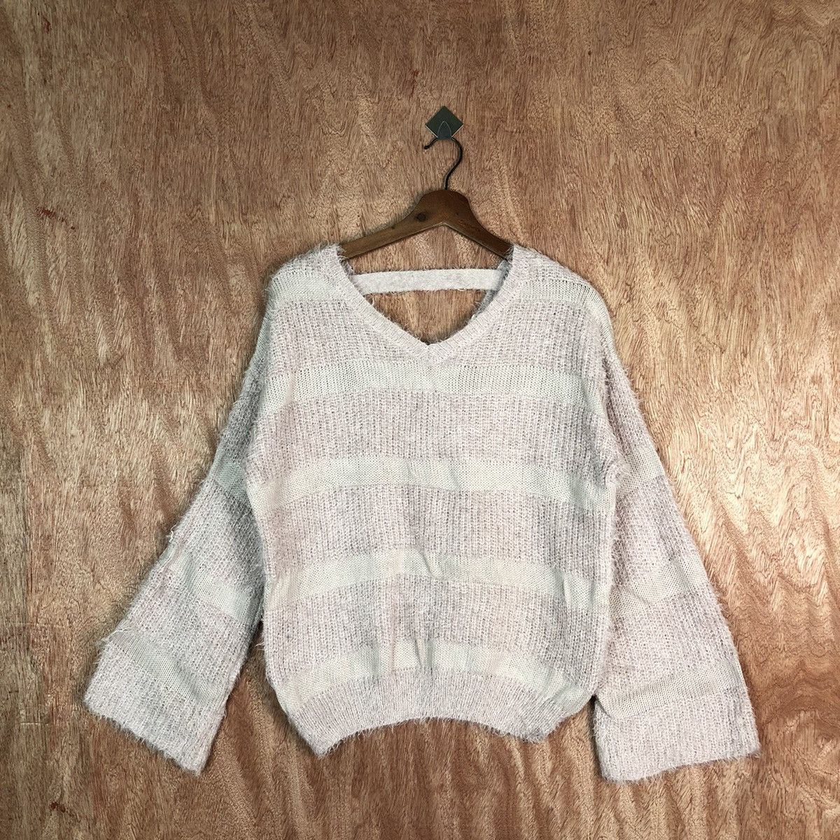 image of Homespun Knitwear x Vintage Gye Stripe Distressed Shag Shaggy Fur Mohair Knitwear 6603 in Pink Stri