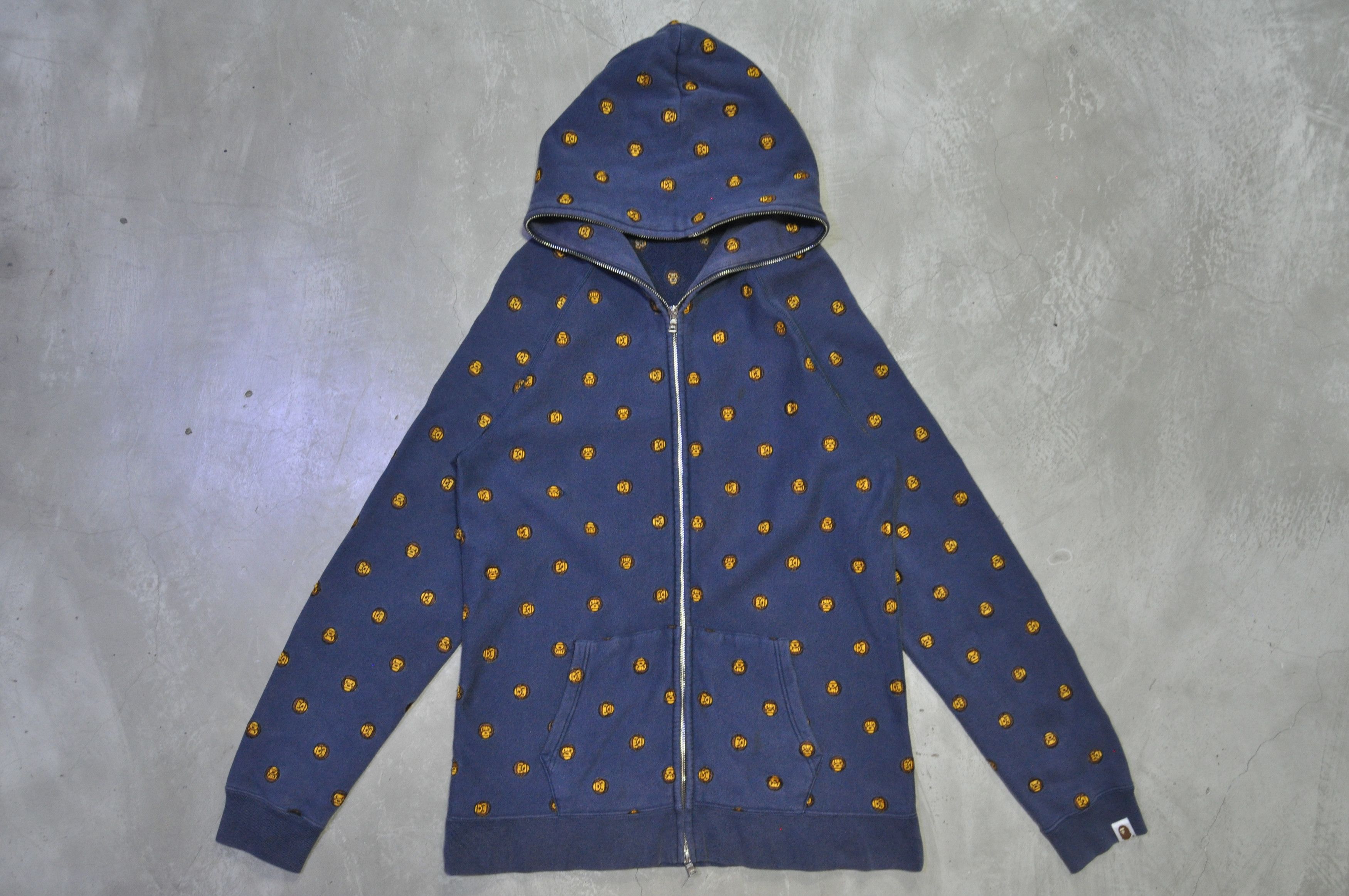 image of Bape - All Over Milo Head Embroidery Full-Zip Hoodie in Faded Blue, Men's (Size Large)