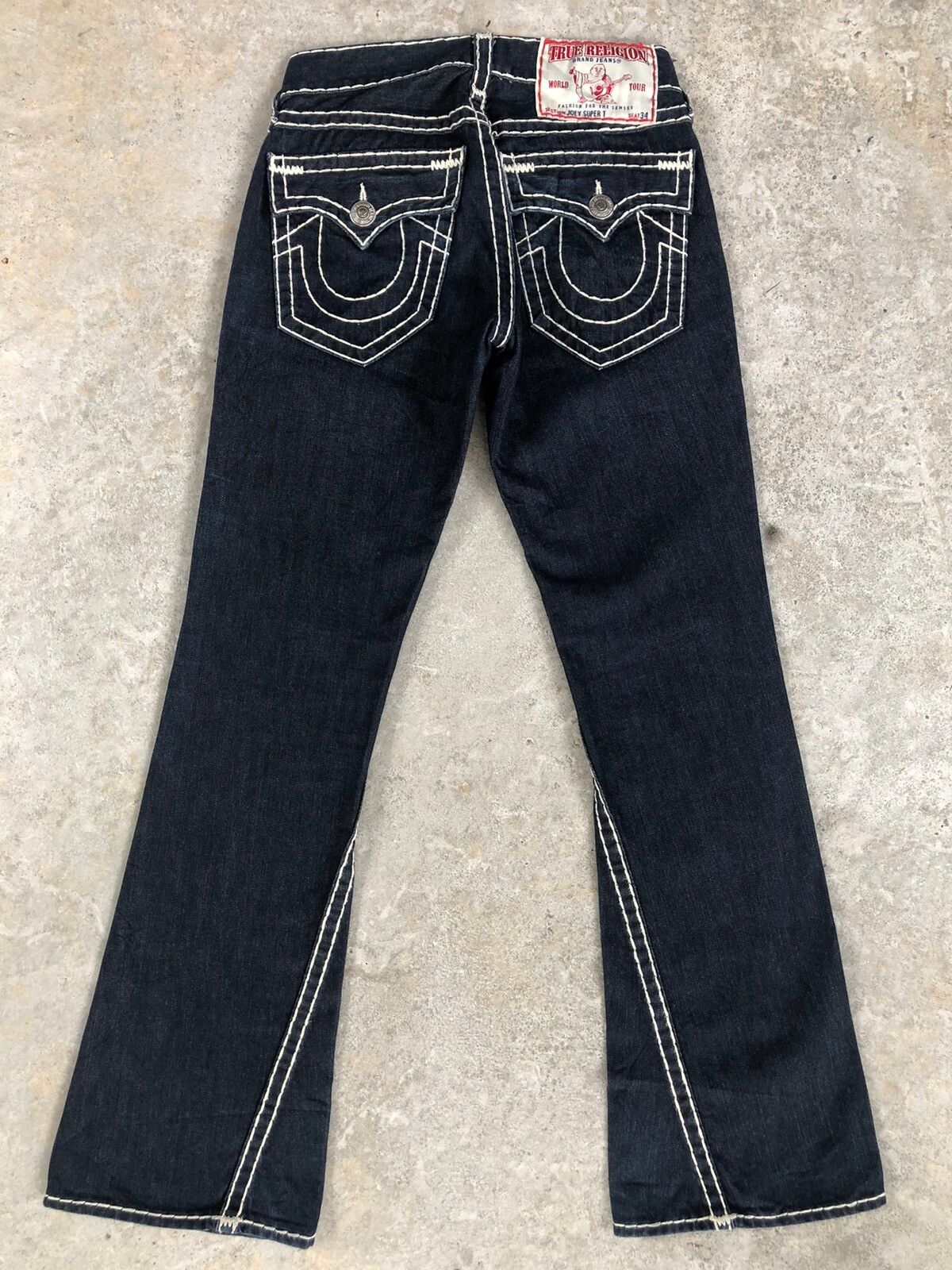 Pre-owned Archival Clothing X True Religion Vintage True Religion Flared Jeans White Stitch In Blue