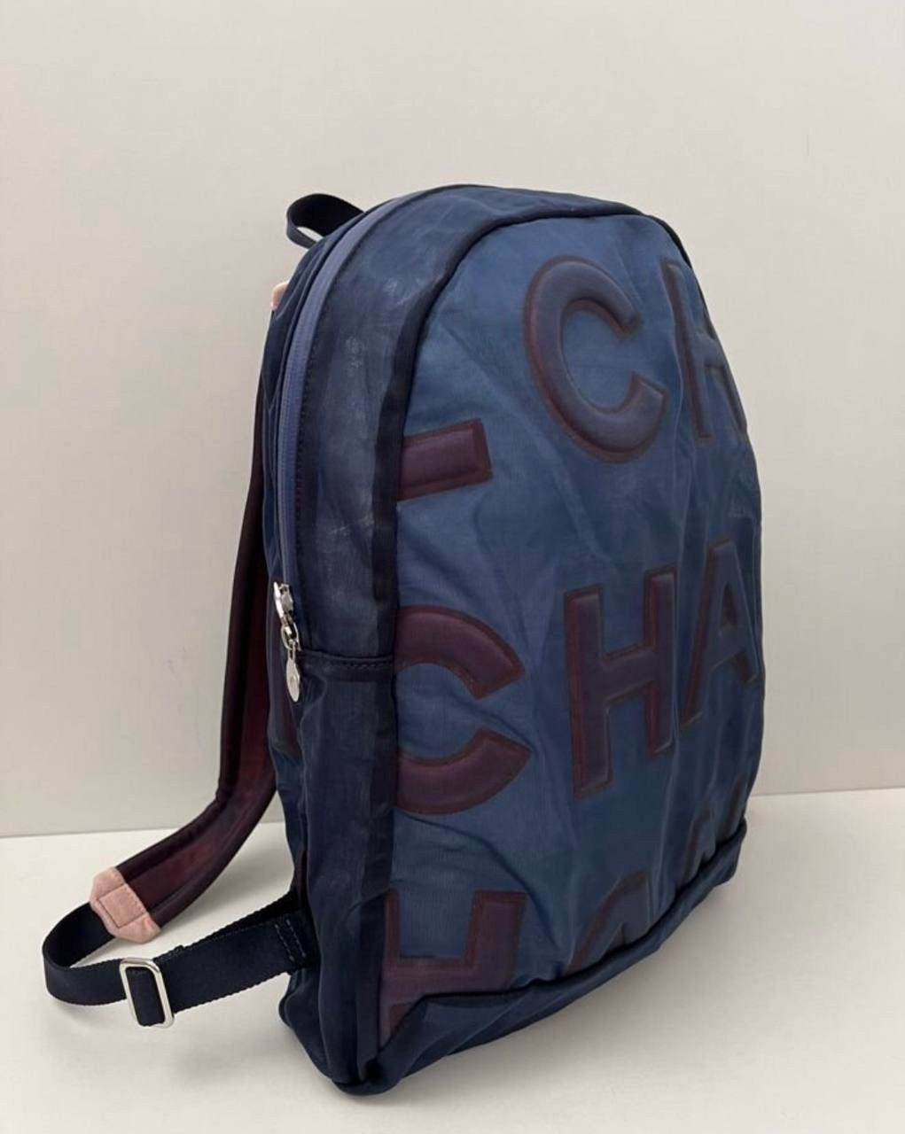 image of Chanel Mesh Nylon Doudoune Medium Backpack in Blue, Men's