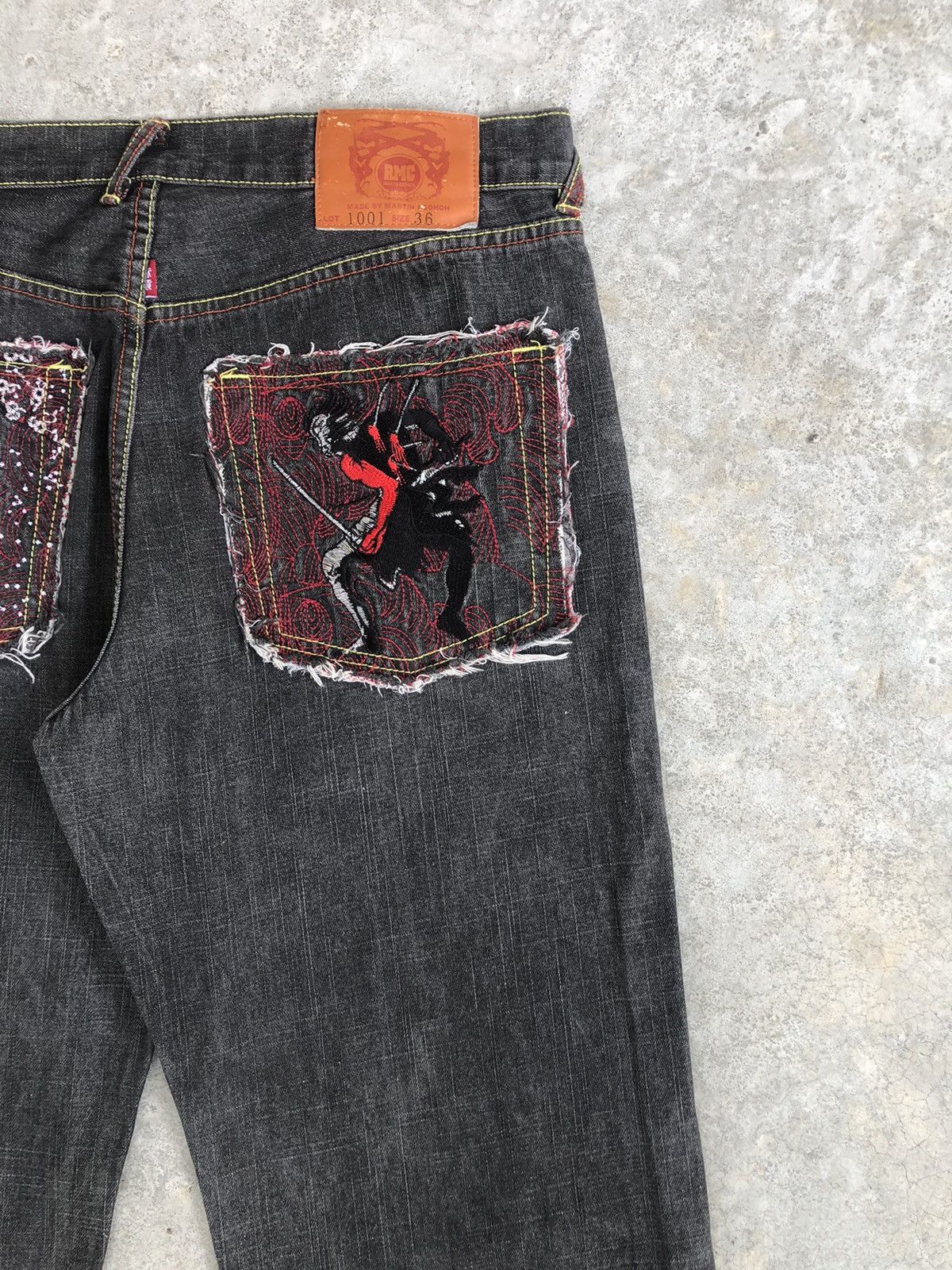 RMC Jeans Red Monkey Company Embroidered Jeans Distressed Jeans Size US 35 - 10 Thumbnail