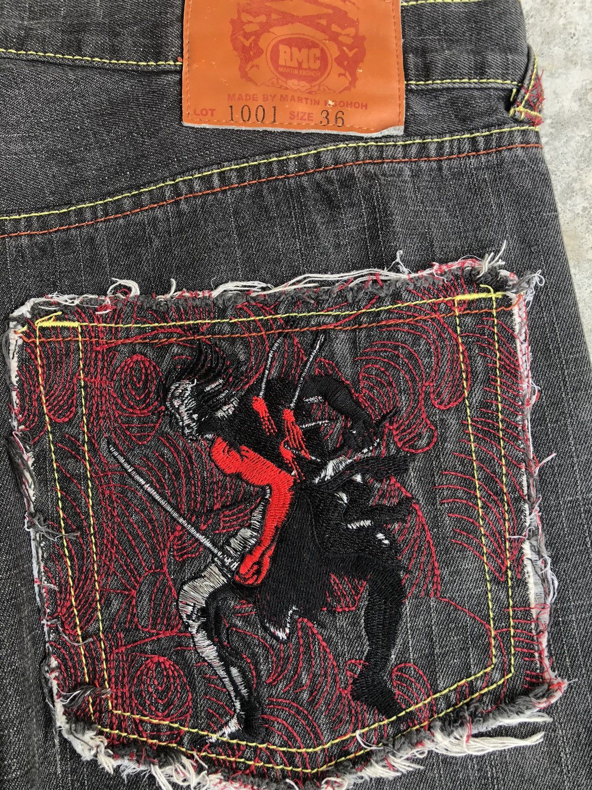 RMC Jeans Red Monkey Company Embroidered Jeans Distressed Jeans Size US 35 - 13 Thumbnail