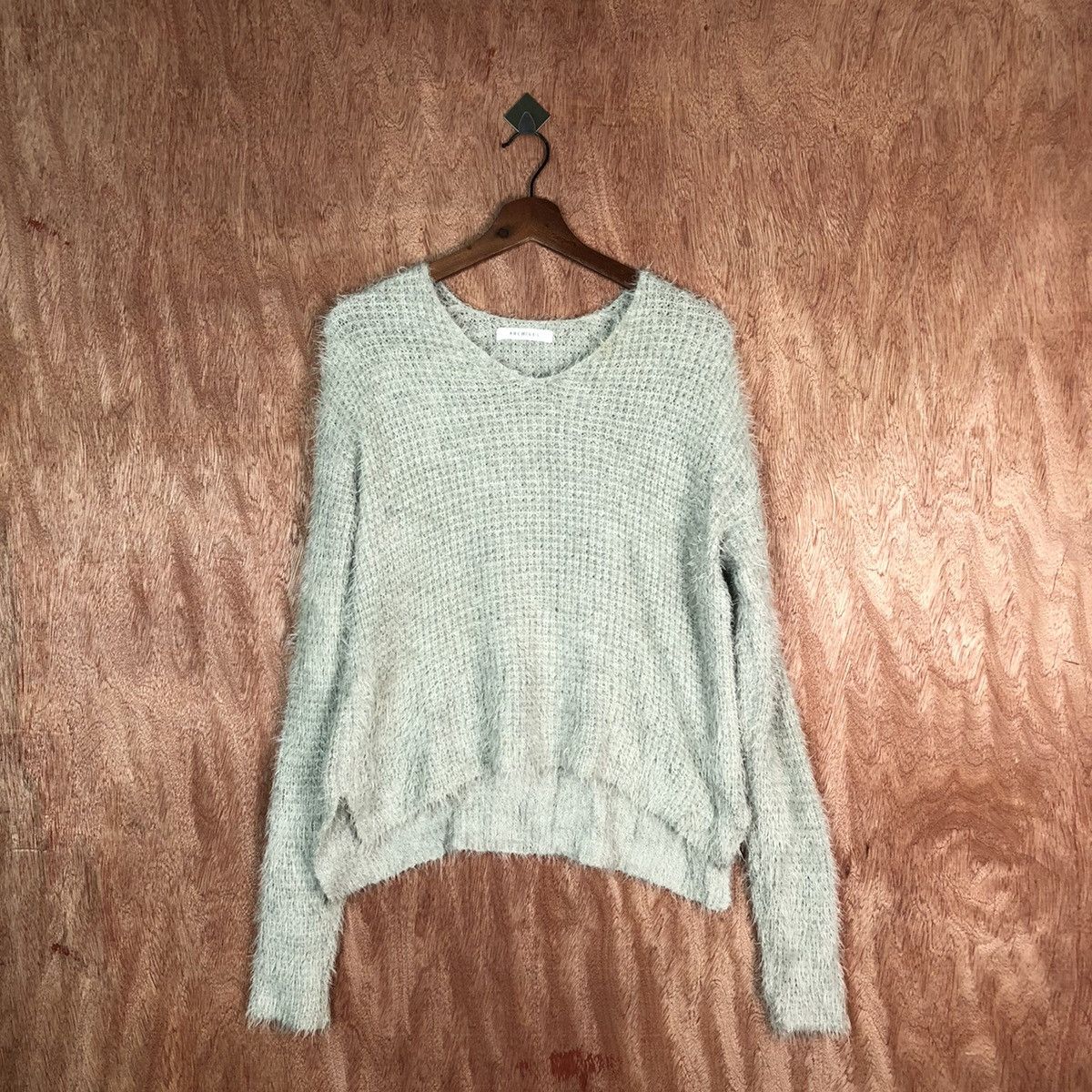 image of Homespun Knitwear Archives Grey Shag Shaggy Fur Mohair Knitwear 6607, Men's (Size Medium)