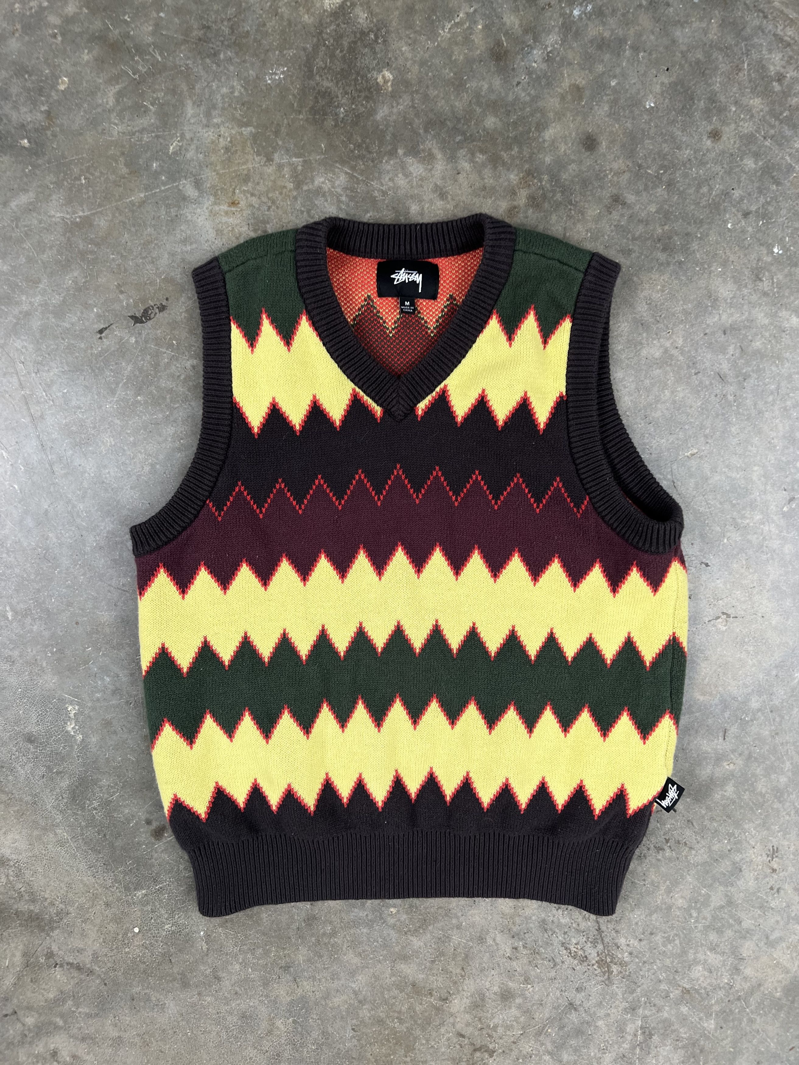 image of Stussy Argyle Jacquard Waves Vest Multi Color Vest in Black, Men's (Size Medium)