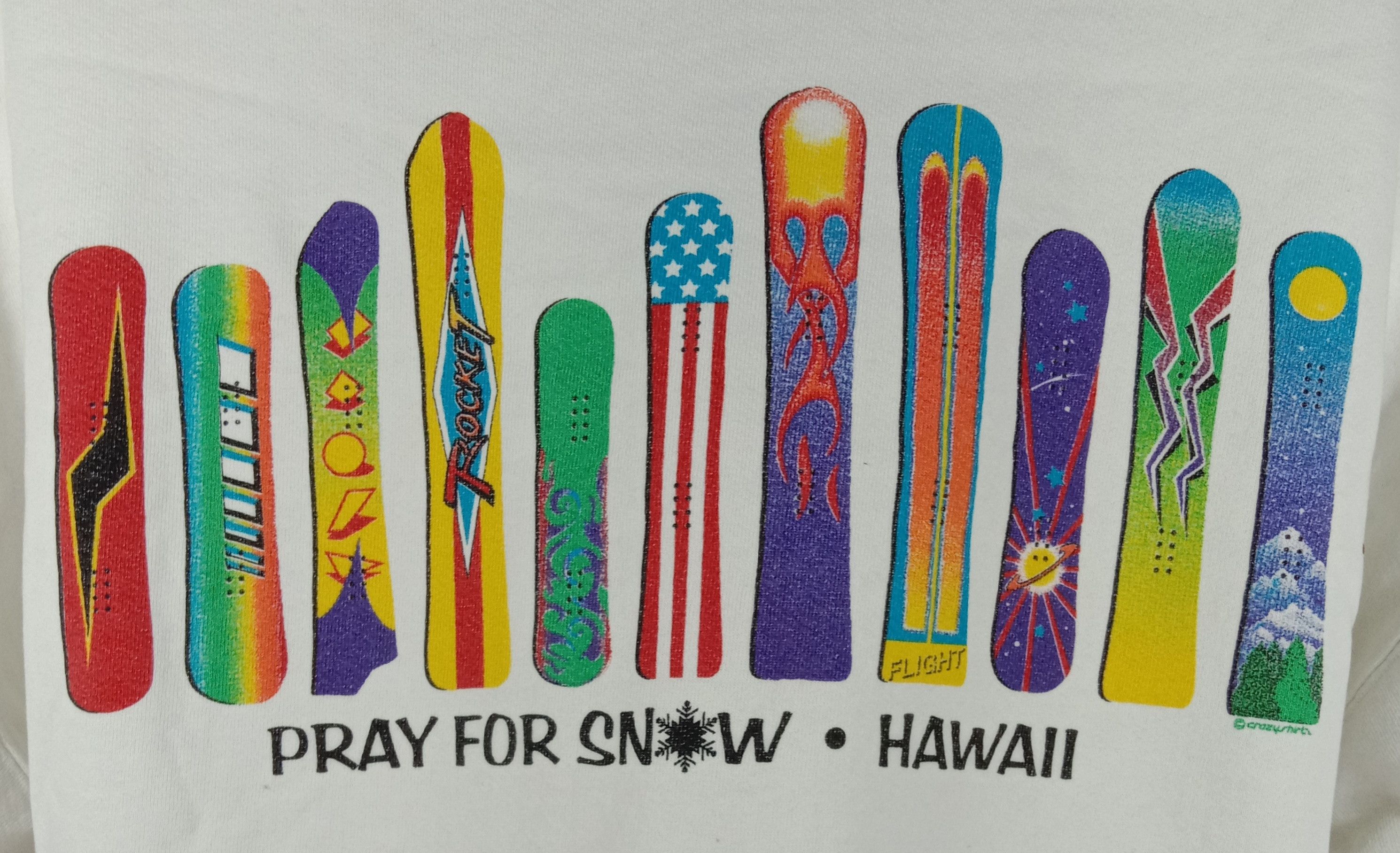 Vintage Vintage 90's Crazy Shirt Pray For Snow Hawaii Sweatshirt Size US XL / EU 56 / 4 - 2 Thumbnail
