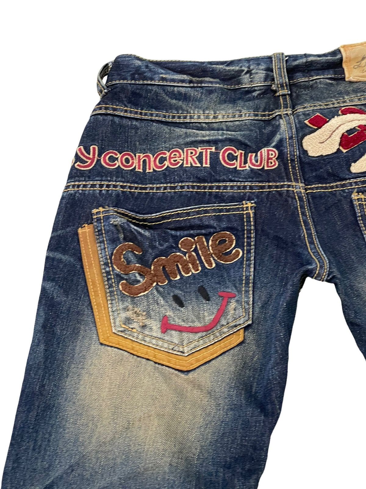 Japanese Brand Slim Jeans Lolita Distress Denim Embroydery 5🟦6 Size US 29 - 8 Thumbnail