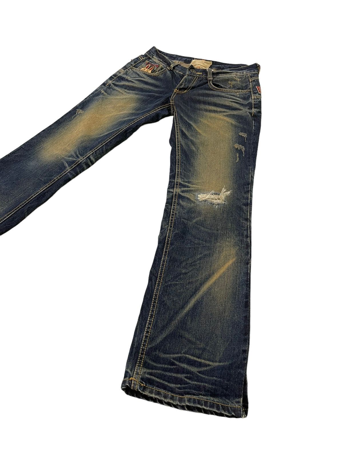 Japanese Brand Slim Jeans Lolita Distress Denim Embroydery 5🟦6 Size US 29 - 13 Thumbnail