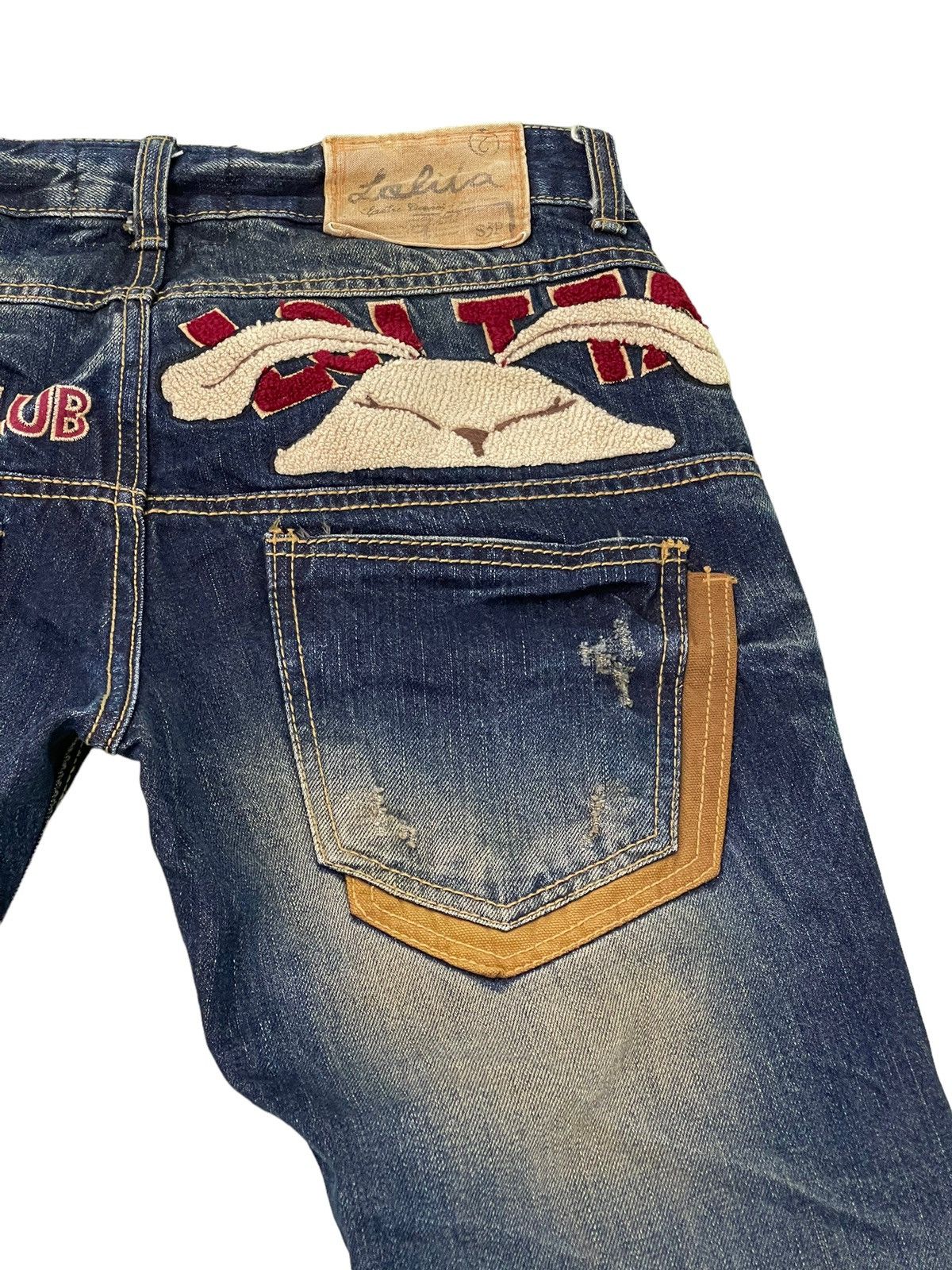 Japanese Brand Slim Jeans Lolita Distress Denim Embroydery 5🟦6 Size US 29 - 9 Thumbnail