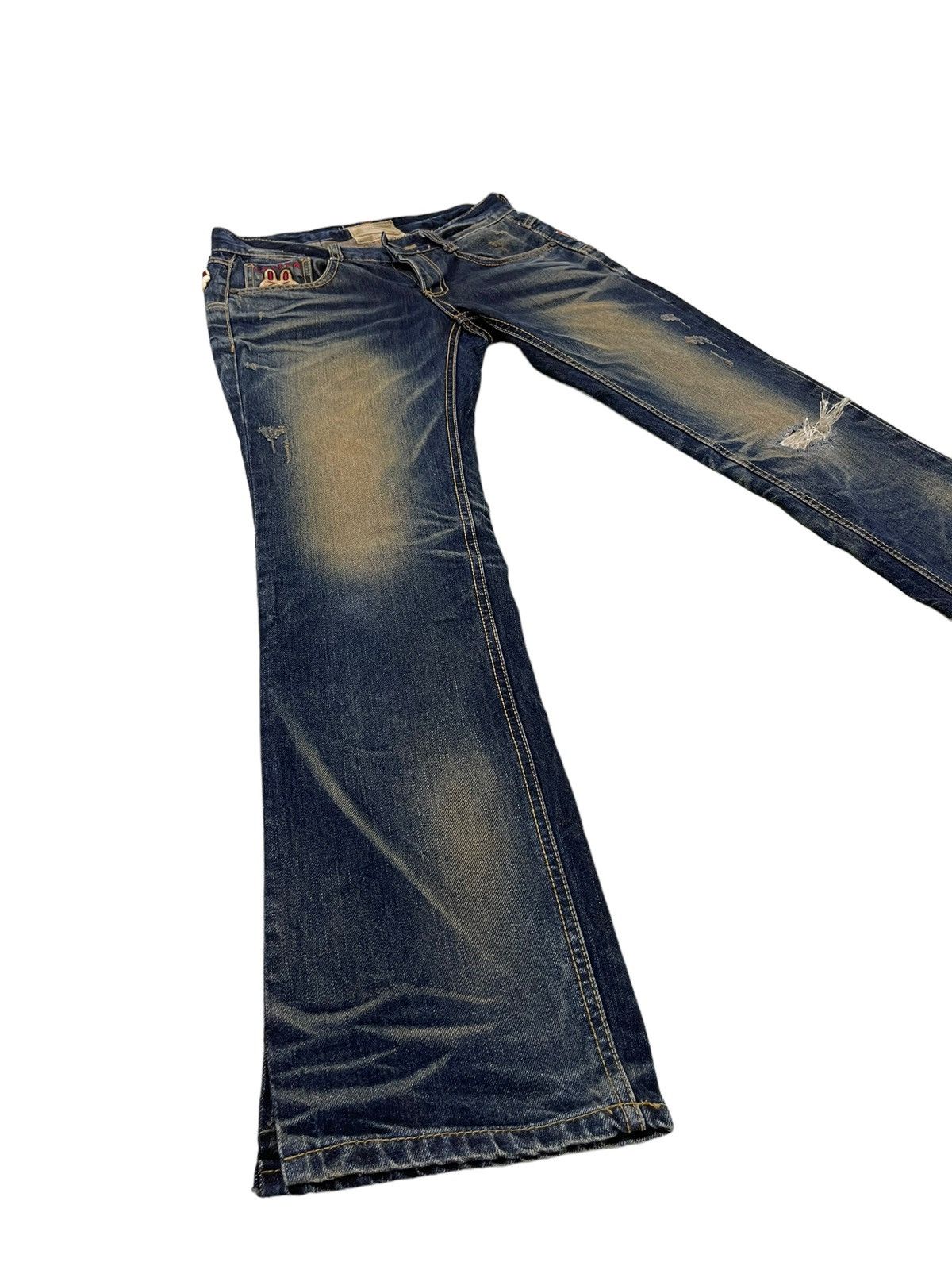 Japanese Brand Slim Jeans Lolita Distress Denim Embroydery 5🟦6 Size US 29 - 12 Thumbnail