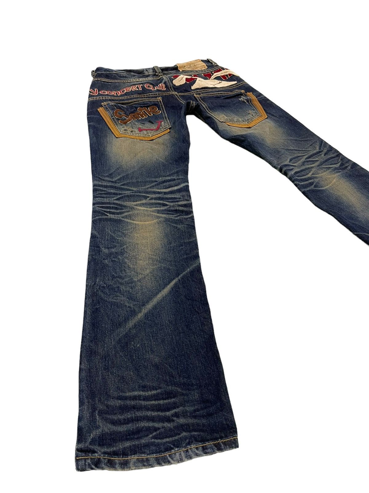 Japanese Brand Slim Jeans Lolita Distress Denim Embroydery 5🟦6 Size US 29 - 1 Thumbnail