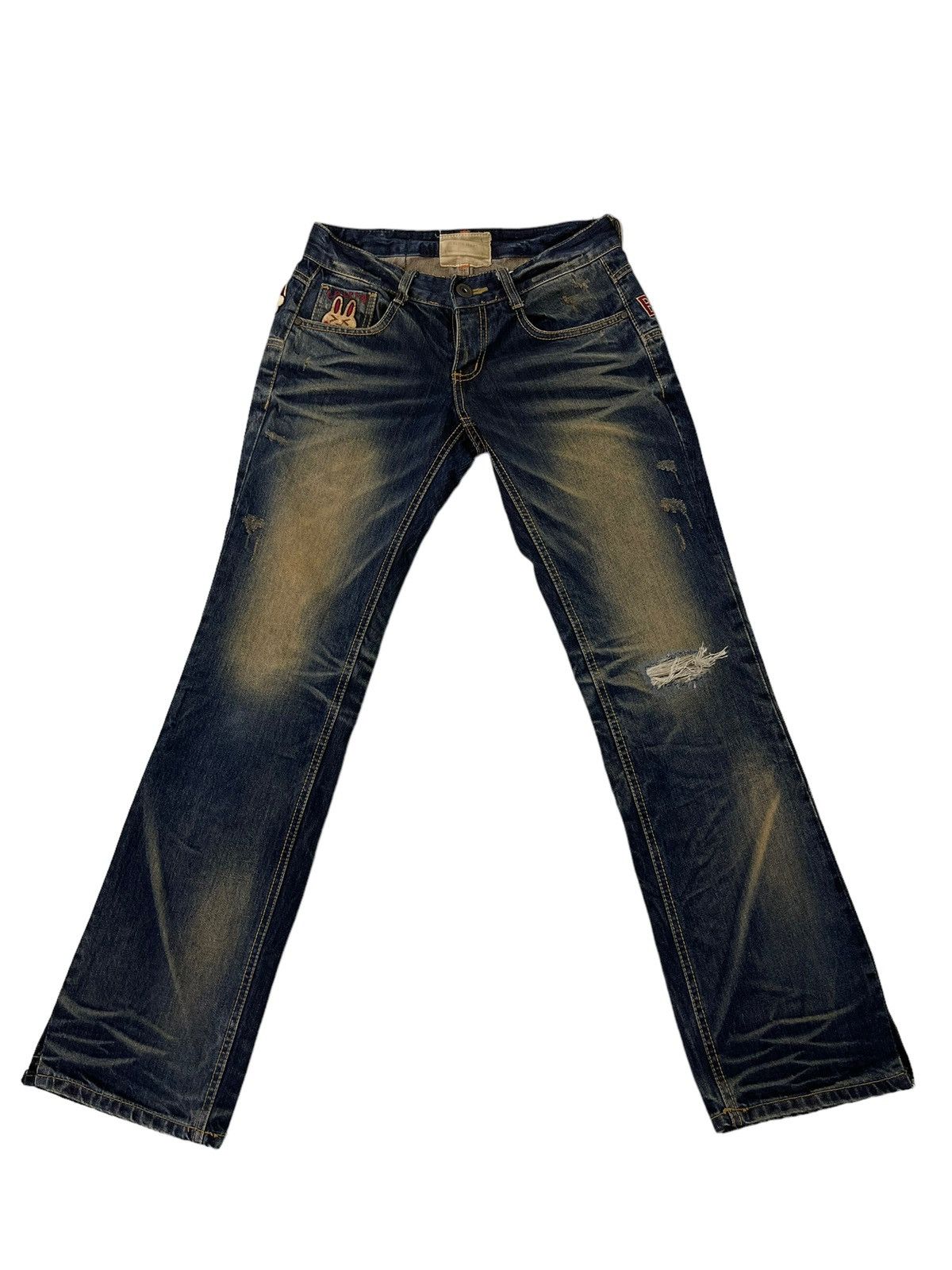 Japanese Brand Slim Jeans Lolita Distress Denim Embroydery 5🟦6 Size US 29 - 11 Thumbnail
