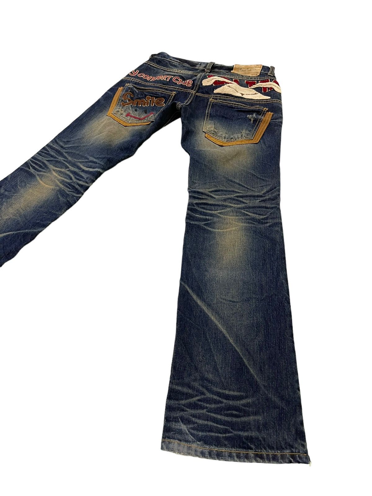 Japanese Brand Slim Jeans Lolita Distress Denim Embroydery 5🟦6 Size US 29 - 3 Thumbnail