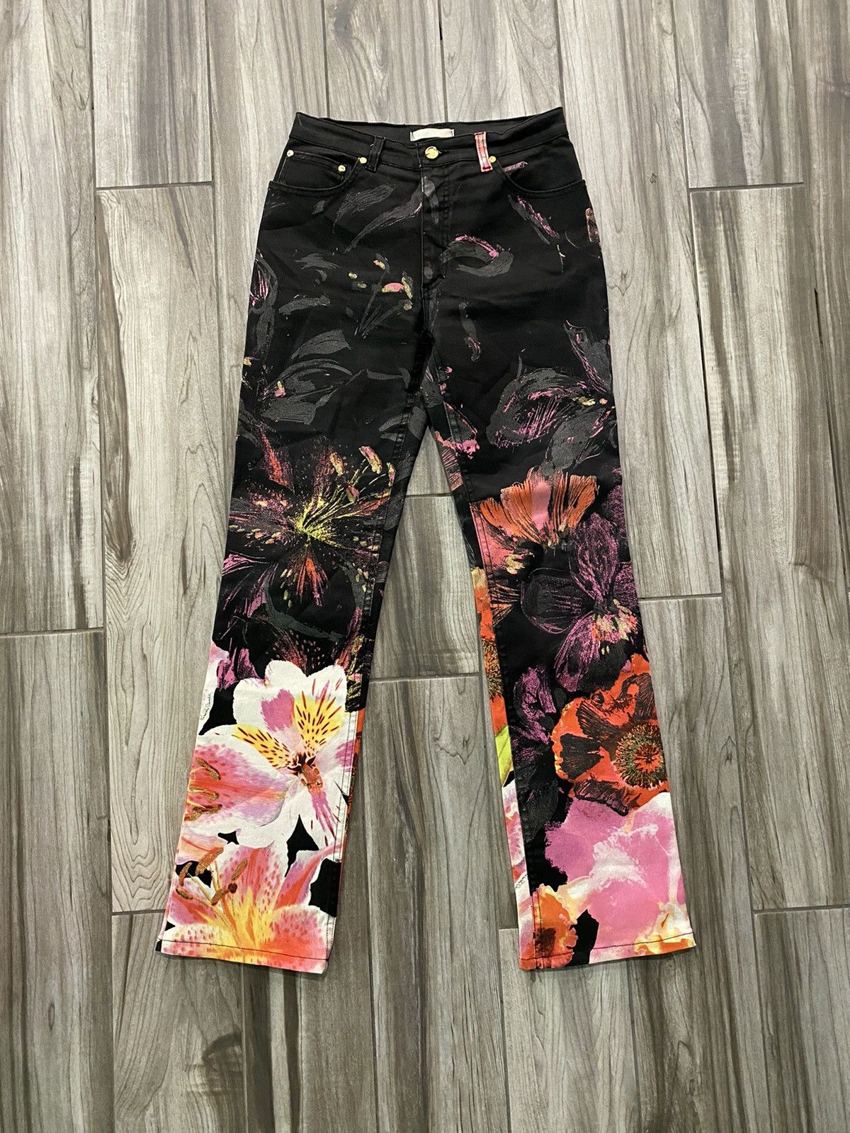 image of Roberto Cavalli Vintage Flowers Painted Jeans Print Y2K, Men's (Size 29)