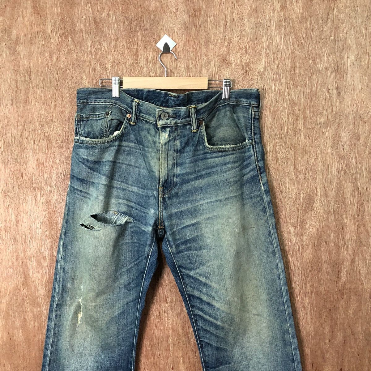 Levi's DL 502 Levis Blue Distressed Denim jeans pants #6378 Size US 36 / EU 52 - 2 Thumbnail