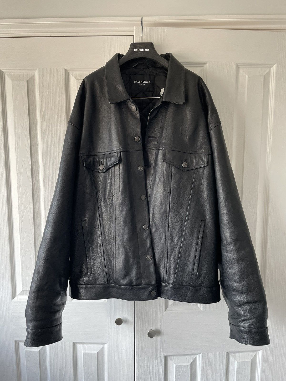 Pre-owned Balenciaga Summer22 Oversized Buffalo Leather Trucker Jacket ...