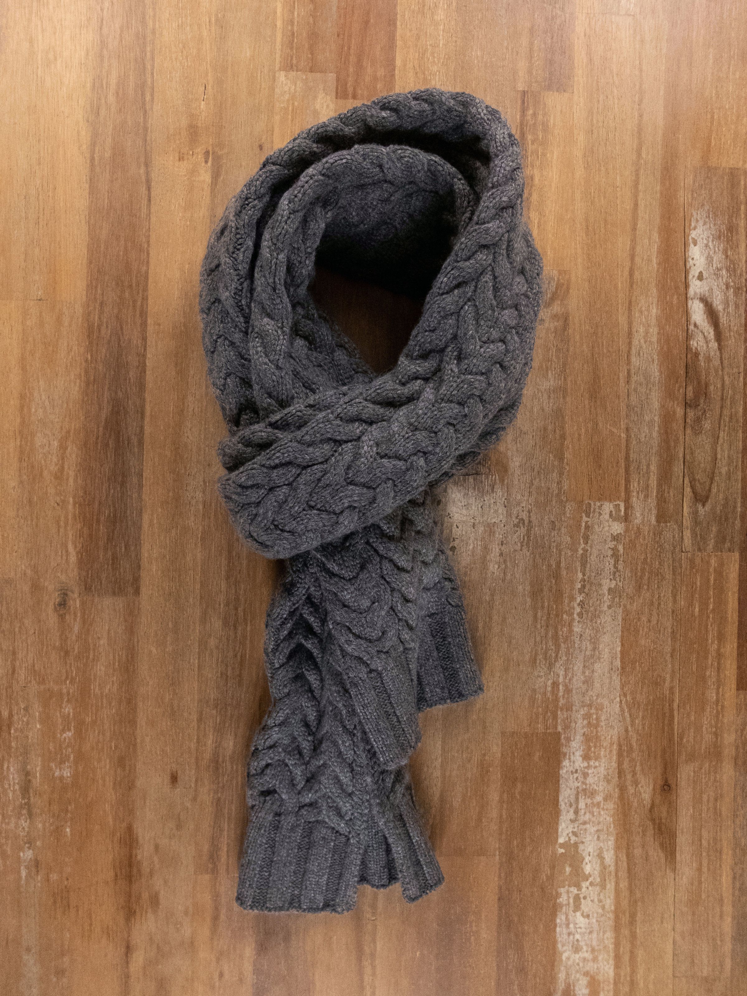 Loro Piana LORO PIANA gray cable knit chunky pure cashmere scarf Size ONE SIZE - 6 Thumbnail