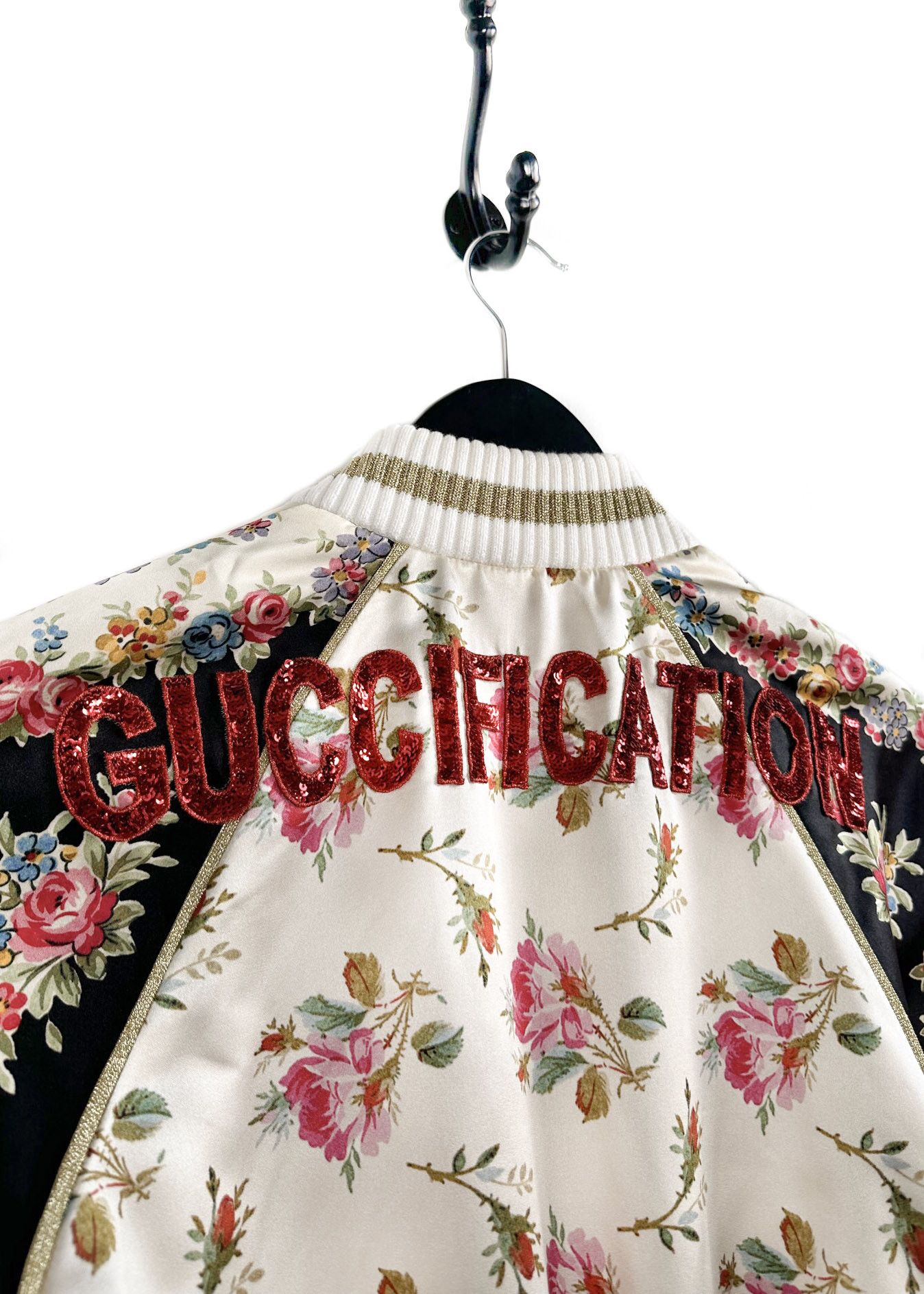 Gucci Gucci Floral Satin Guccification Sequined Silk Bomber Jacket Size XS / US 0-2 / IT 36-38 - 4 Thumbnail
